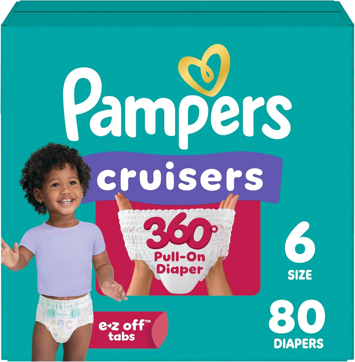 Pampers Diapers - Cruisers 360 - Size 6, 80 Count, up to 100% Leakproof Pull-On Diaper for Active Babies