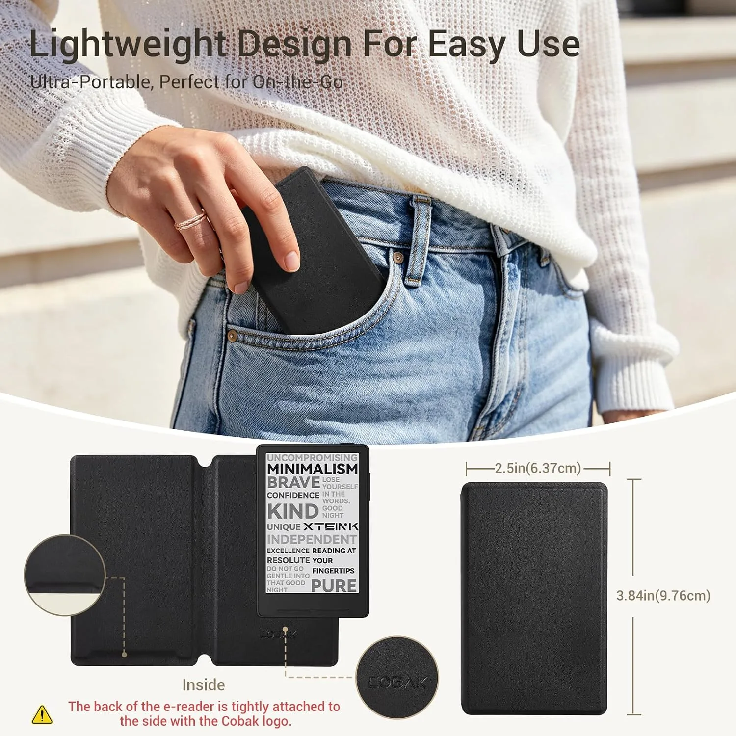 CoBak Magnetic Case for XTEINK X3 eBook Reader, 3.7" Ultra-Lightweight PU Leather Cover(Black)