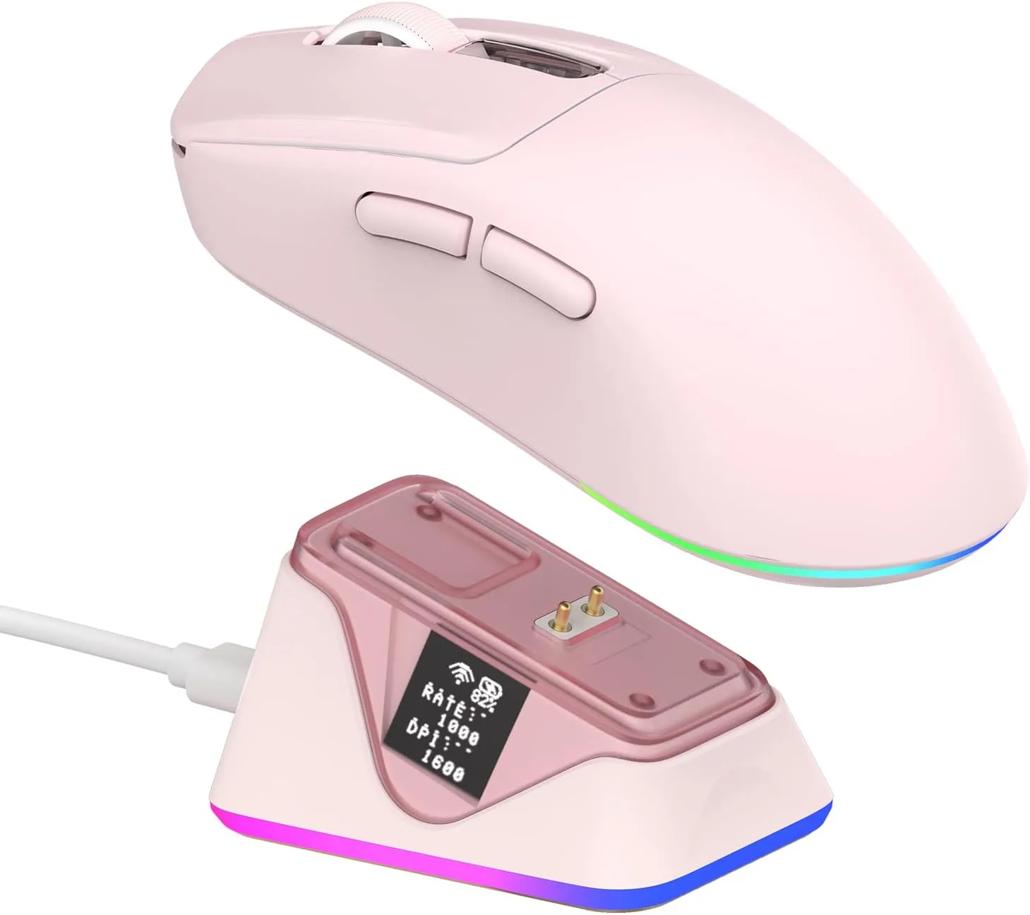 Mouse Gamer Epomaker NEX Lite inalámbrico con pantallas y base de carga RGB