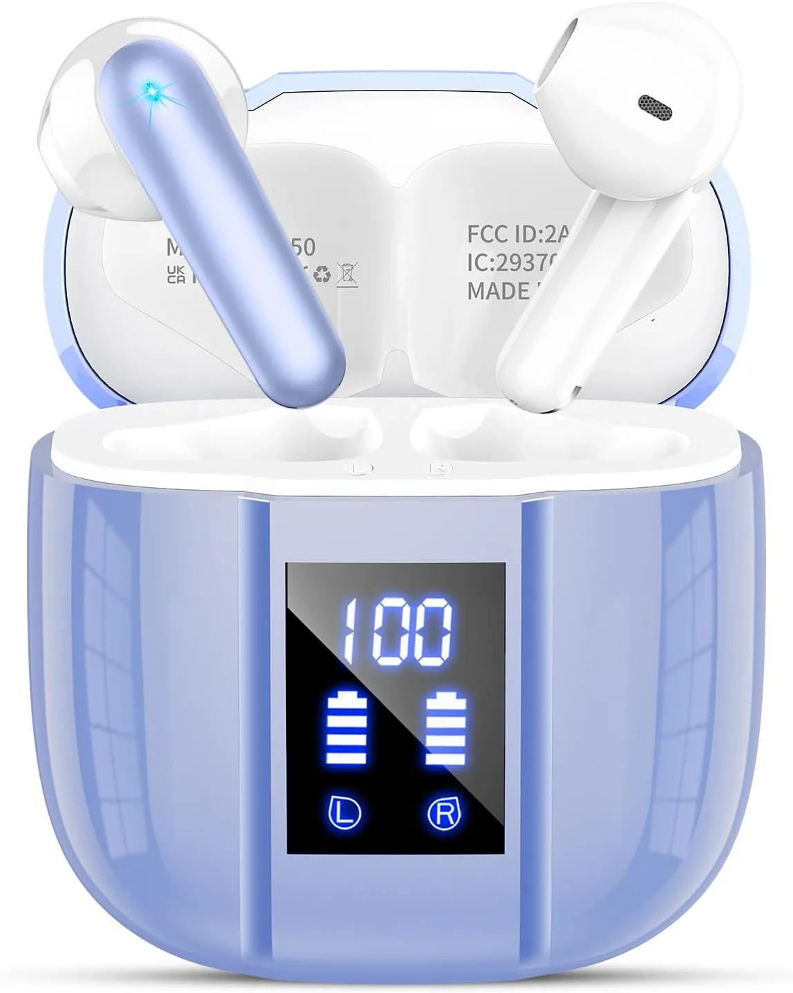 Qecnato Wireless Earbuds, Bluetooth 5.4 Headphones, 48H, Stereo Ear Buds, LED Display Earphones with Mic, IP7 Waterproof in Earbud, Comfort Fit, Purple