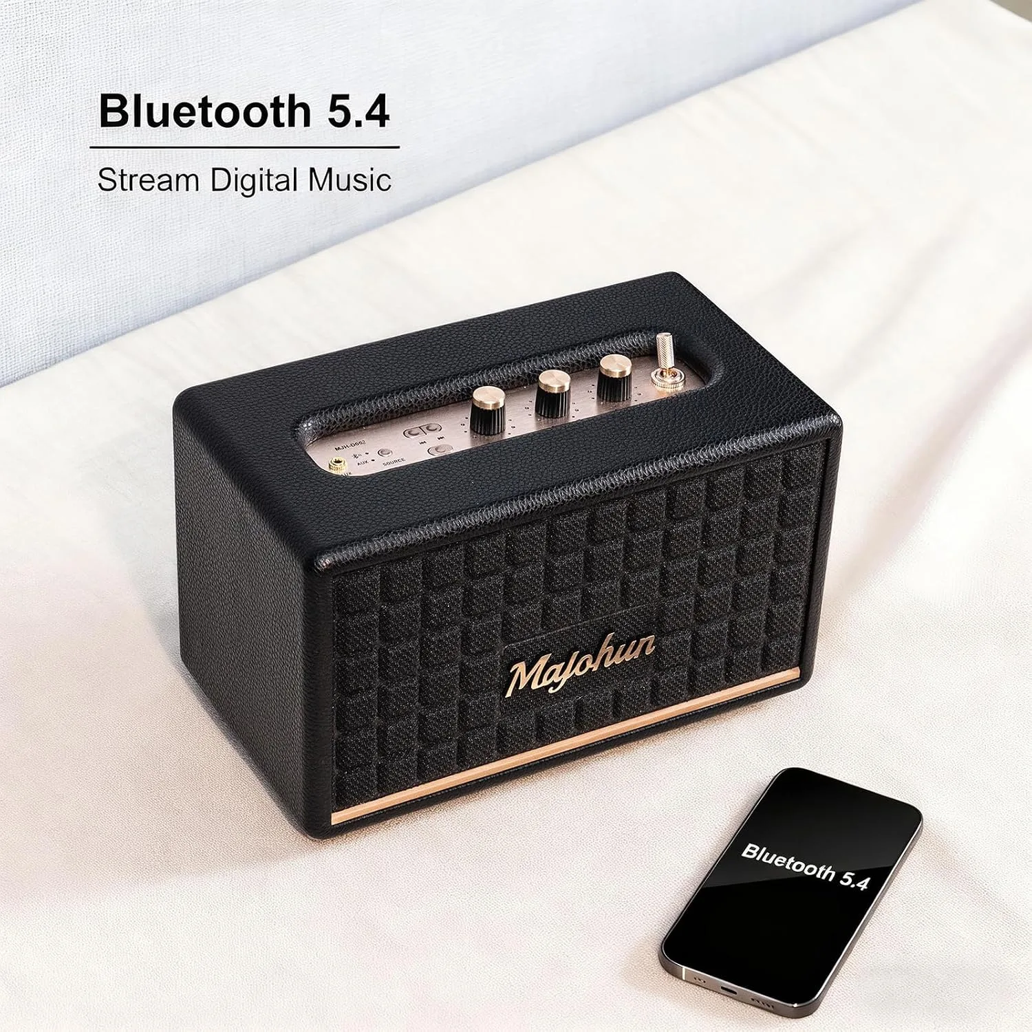 120W Peak Vintage Wood Bluetooth 5.4 Speaker, TWS Stereo,Loud Stereo Sound with Bass and Treble Controls | Plug-in Powered | 3.5mm Aux Input(Black)