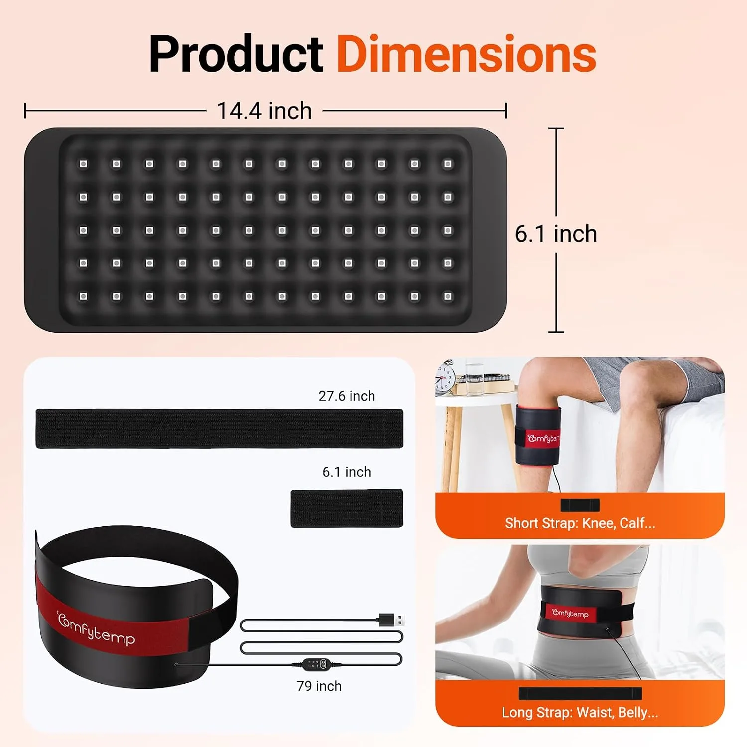 Comfytemp Red Light Pad for Body, 14.4'' x 6.1'', 660nm & Invisible 850nm