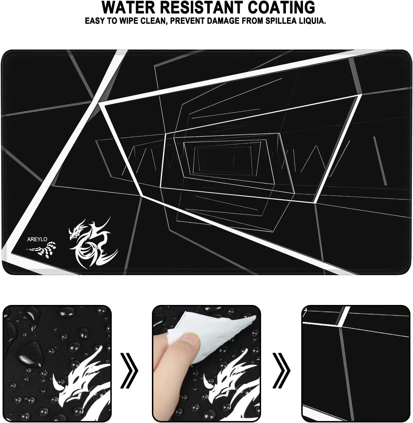 Mouse Pad Large, Waterproof Extra Large Gaming Mousepad with Stitched Edges, 31.5" x 15.7" Non-Slip Rubber Base Office Big Long Keyboard Pad for Office Gamer Home XXL, (Black Square)
