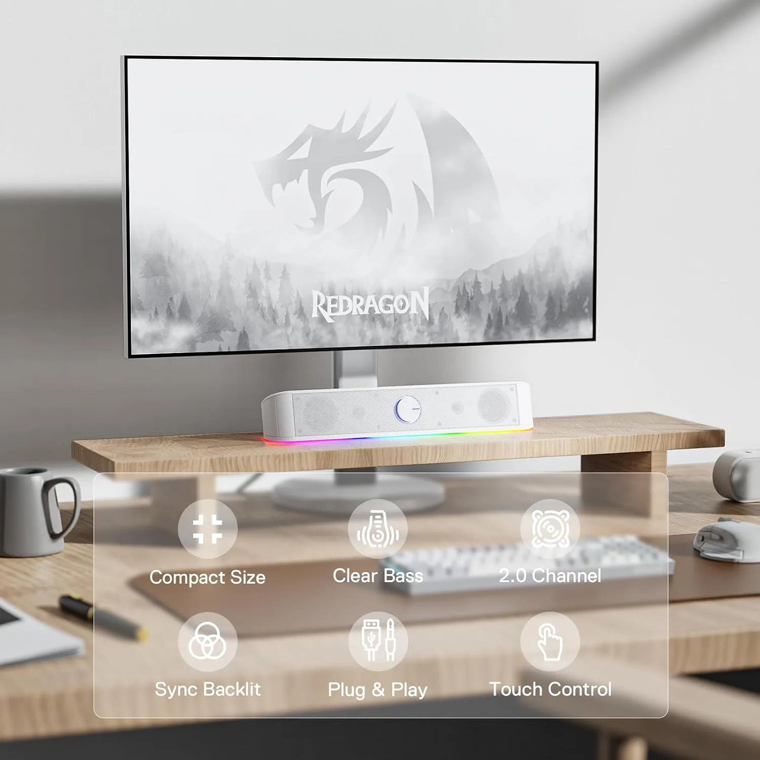 Redragon GS560 RGB Desktop Soundbar, Dynamic Lighting Bar with Audio Sync
