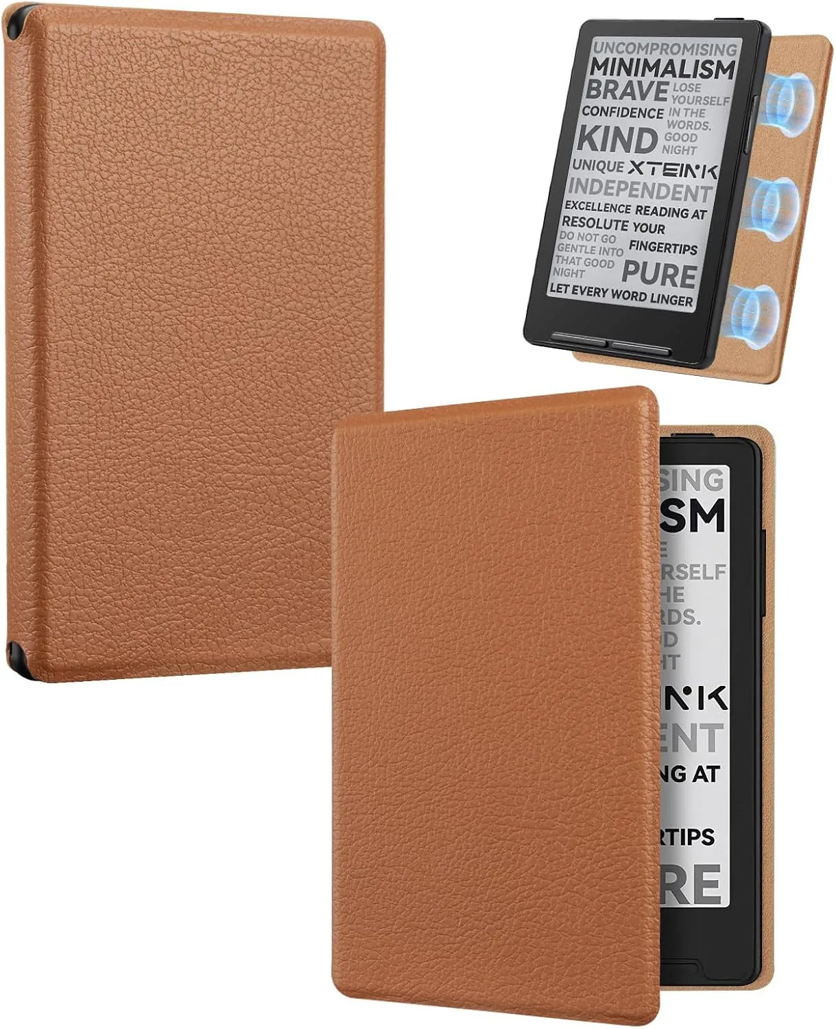 CoBak Magnetic Case for XTEINK X3 eBook Reader, 3.7" Ultra-Lightweight PU Leather Cover(Brown)