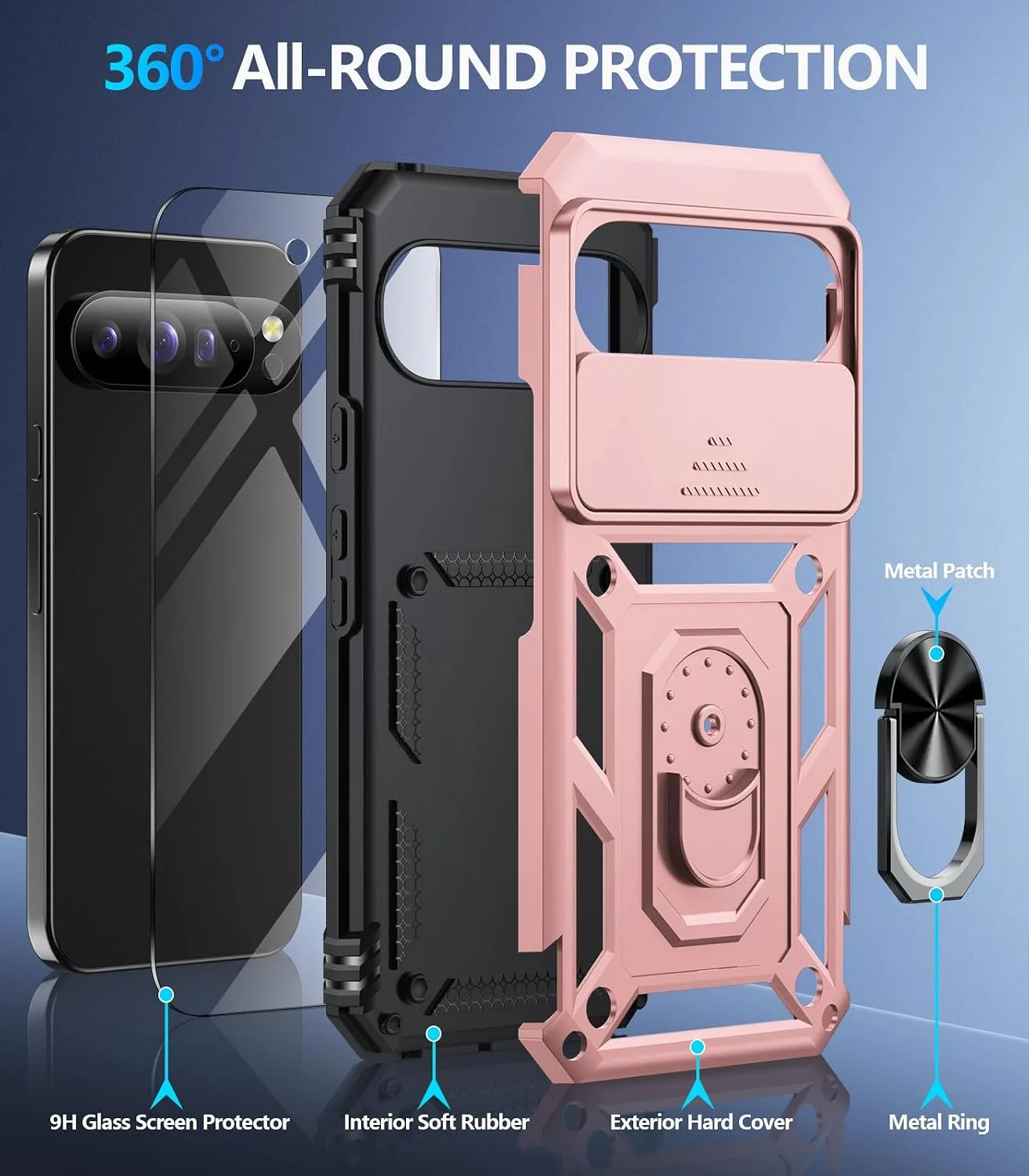 Taisairu for Google Pixel 11 Pro XL Case with Screen Protector,Rose Gold