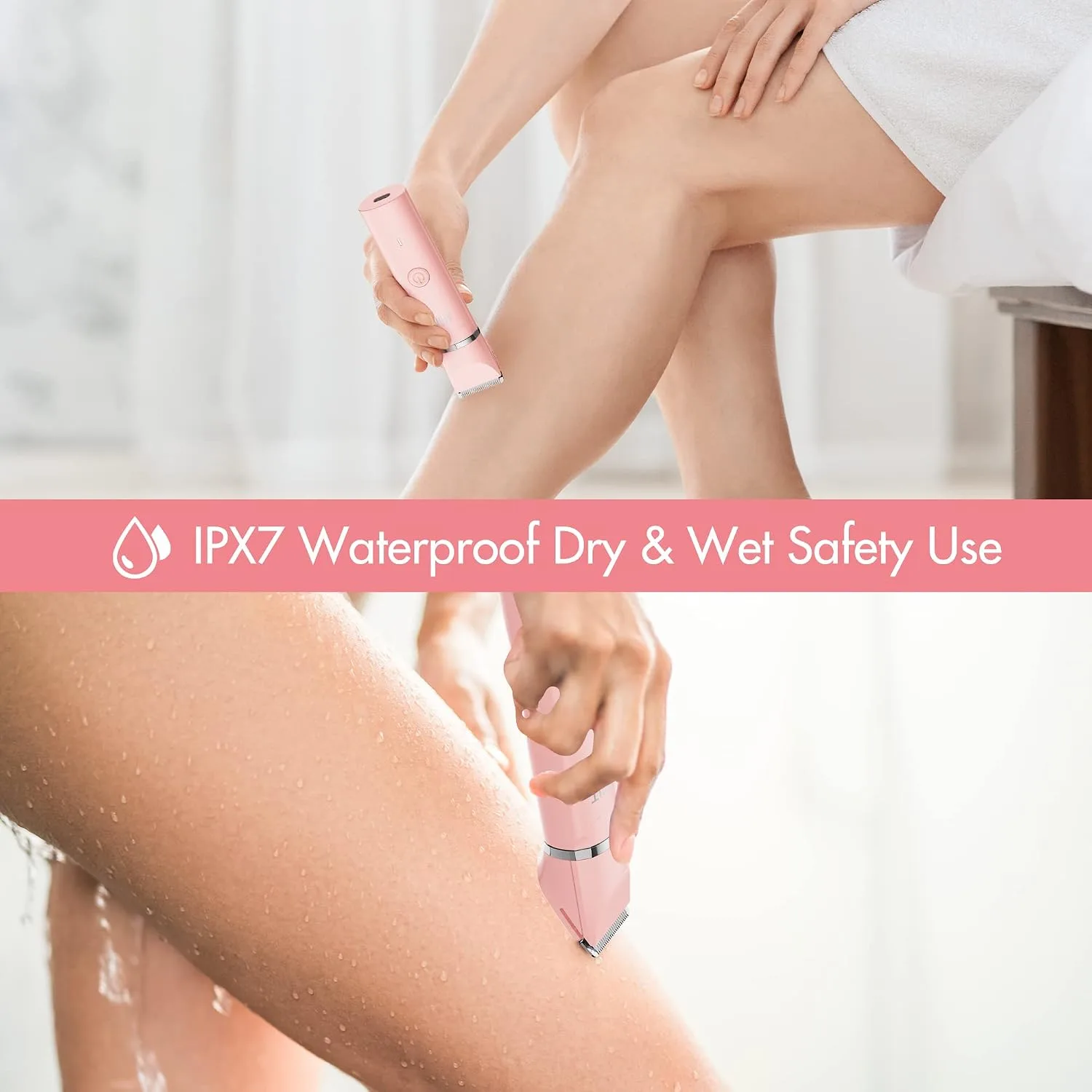 AIBRIT PRO Electric Bikini Trimmer for Women - 2 in 1 Electric Lady Pubic Hair Groomer Painless Hair Removal Razor Body Shaver, Portable Ladies Shaver with 2 Trimmer Heads, IPX7 Waterproof