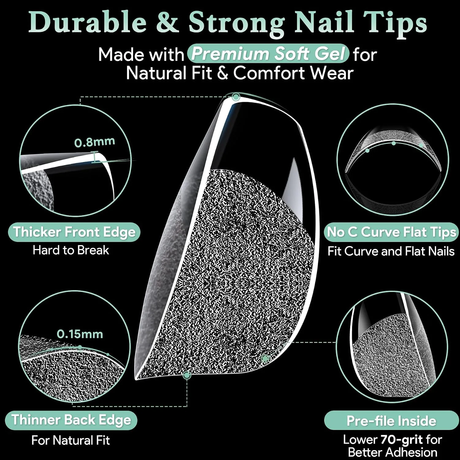 Leykosh Extra Short Coffin Nail Tips, 15 Sizes 330 PCS Clear