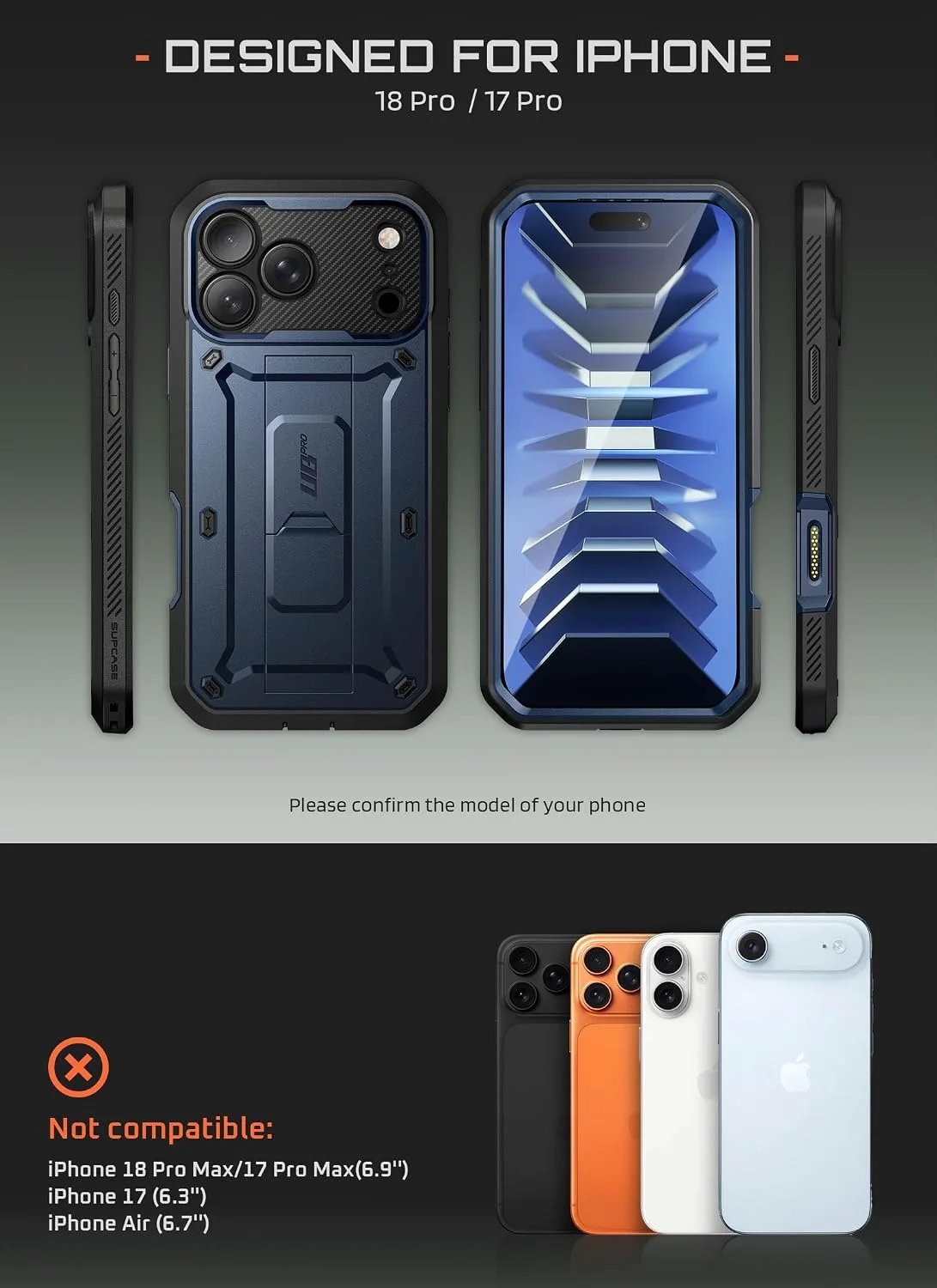 SUPCASE for iPhone 18 Pro Case / 17 Pro Case with Belt Clip, Azure