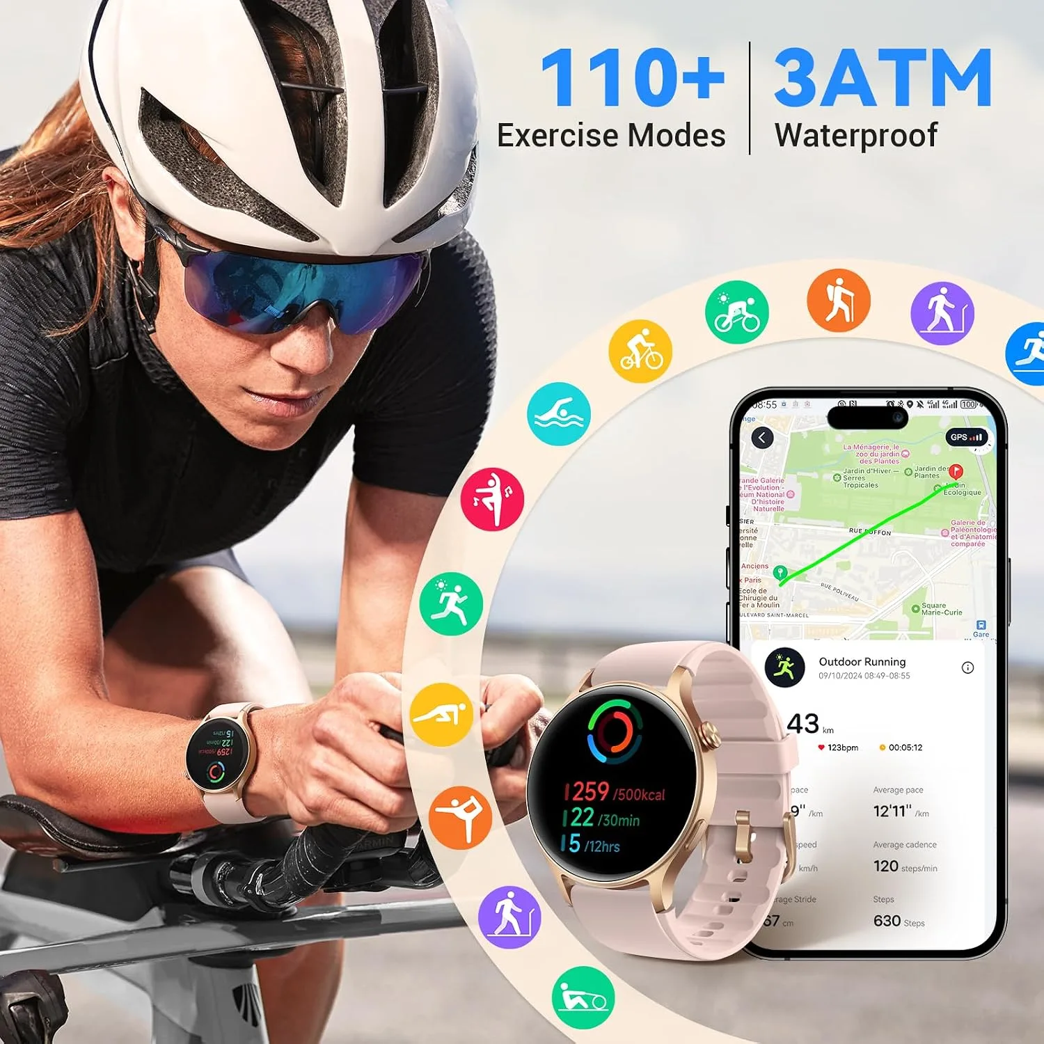Fitpolo Smart Watch for Women, 1.32” AMOLED Stainless Steel Fitness Tracker