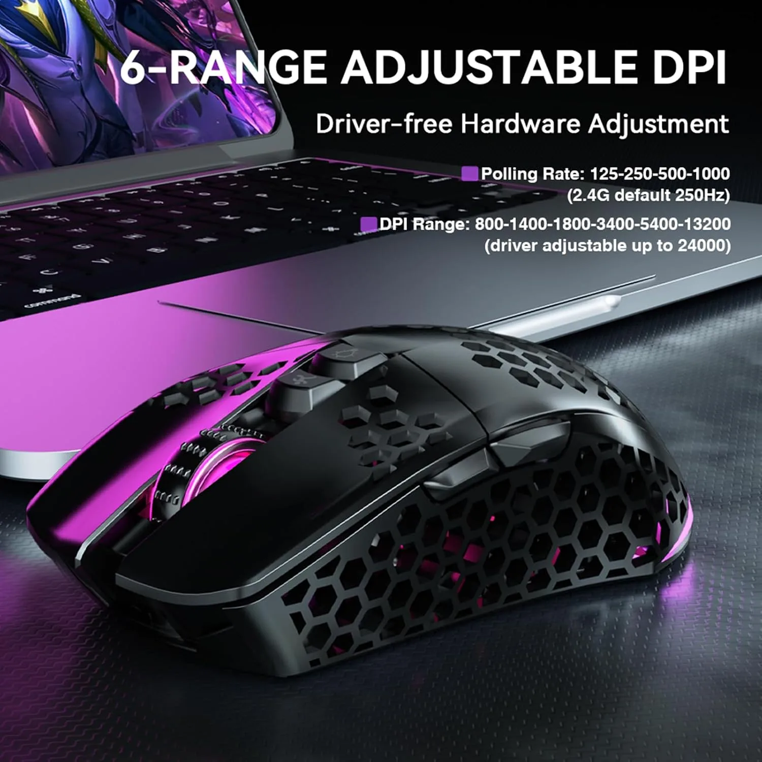SOLAKAKA SM600 Wireless Gaming Mouse,Tri-Modes BT5.0/Type-C Wired/2.4G Wireless Mouse with 2 Side Buttons, Programmable Macro Gamer Mouse with RGB Light for Laptop/PC/Mac