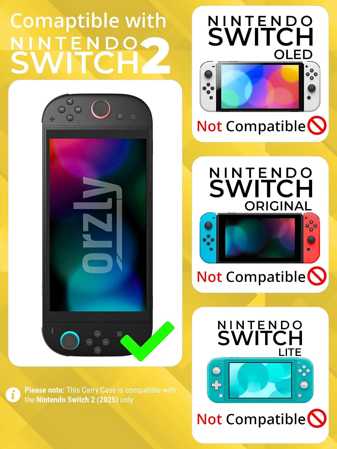 Orzly Case Compatible with Switch 2 – Protective Travel Carry Case with Screen Padding, Game Card & microSD Slots, Zipped & Open Pockets for Accessories – 7.9" Gift Boxed