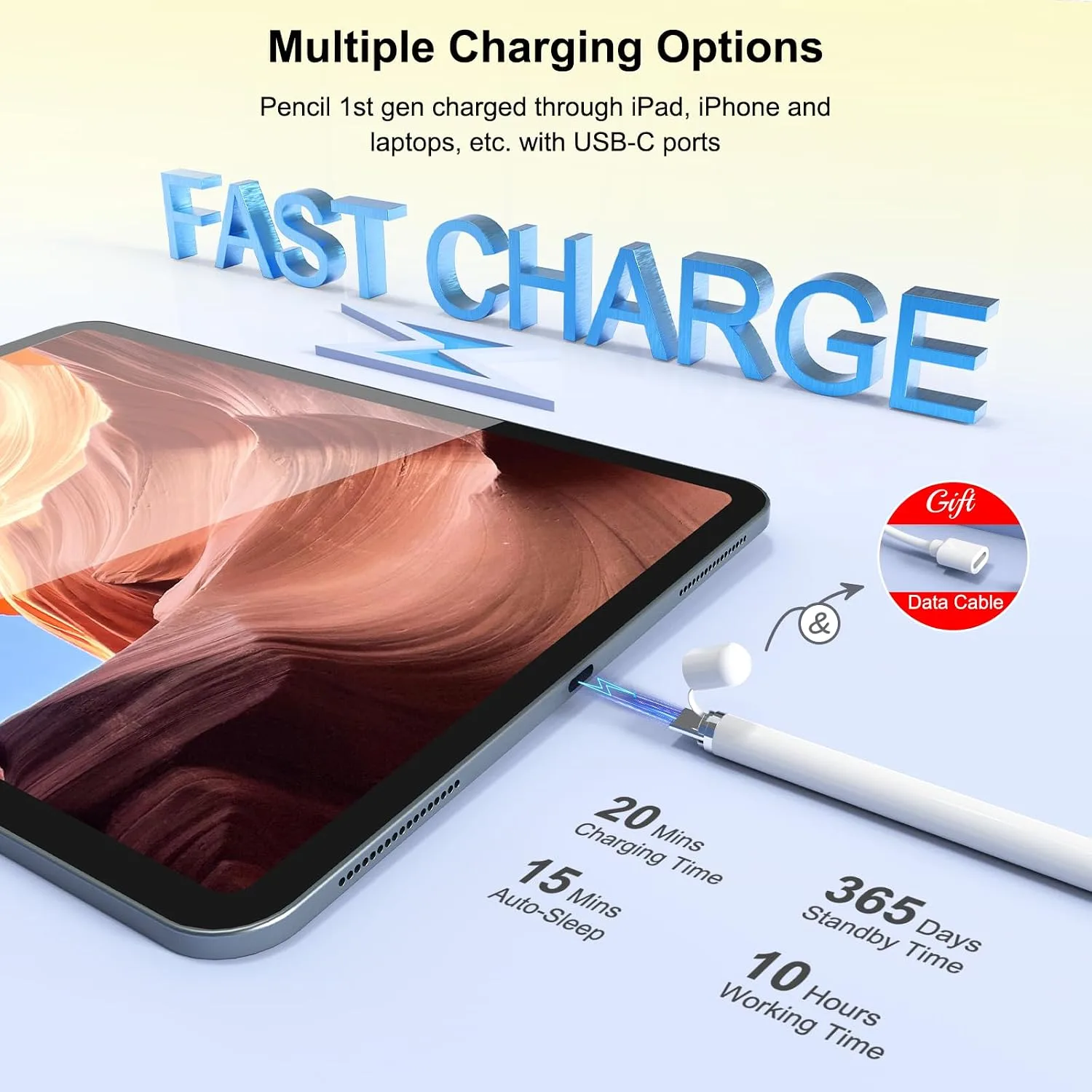 Pencil 1st Generation for iPad (2026-2018), iPad Pencil USB C Fast Charging