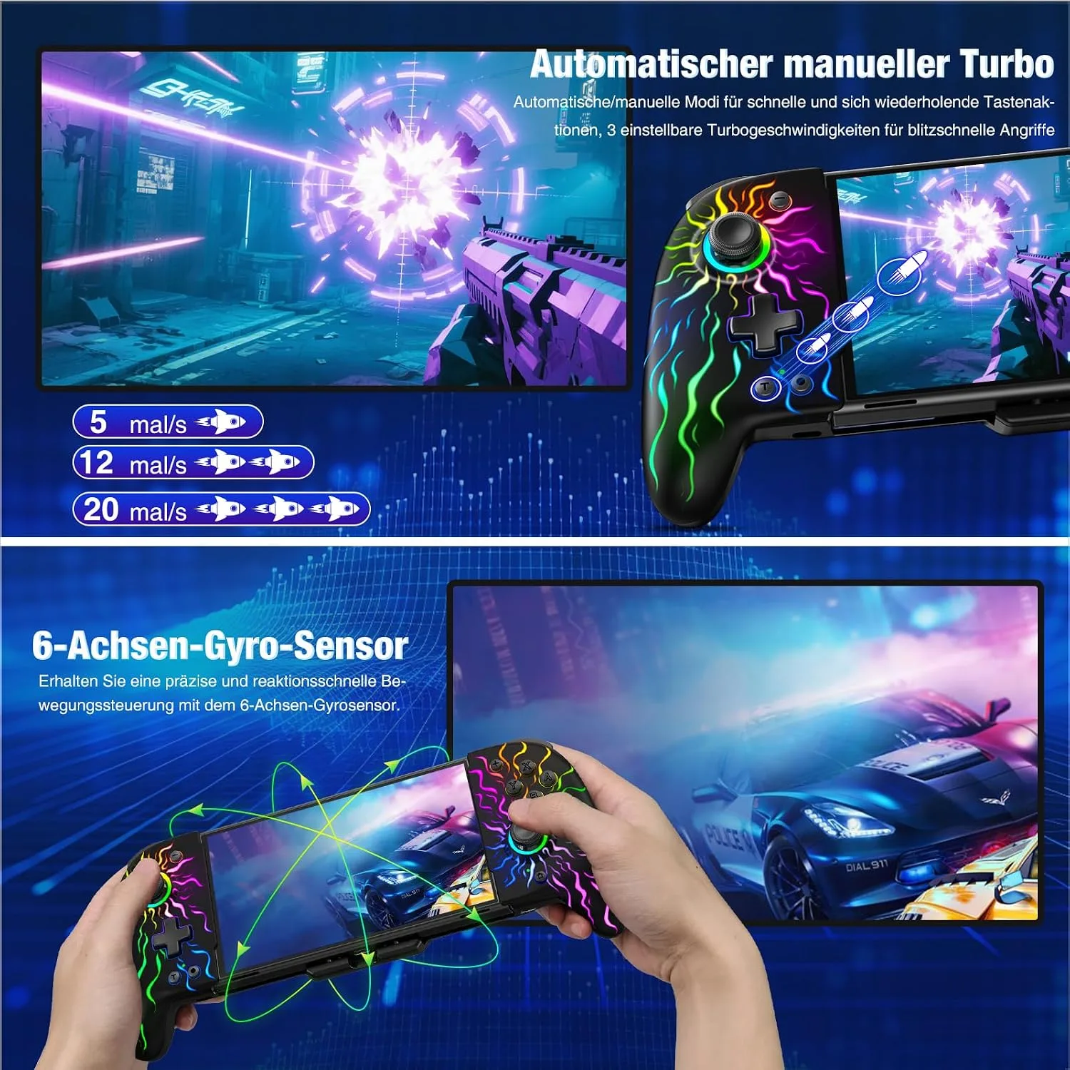 Spican Switch Controllers, Hall Effect Wireless Switch Controler for Handheld Mode, One-Piece Switch Remote with RGB/Battery/Turbo/Programmabl for Nintendo Switch Games
