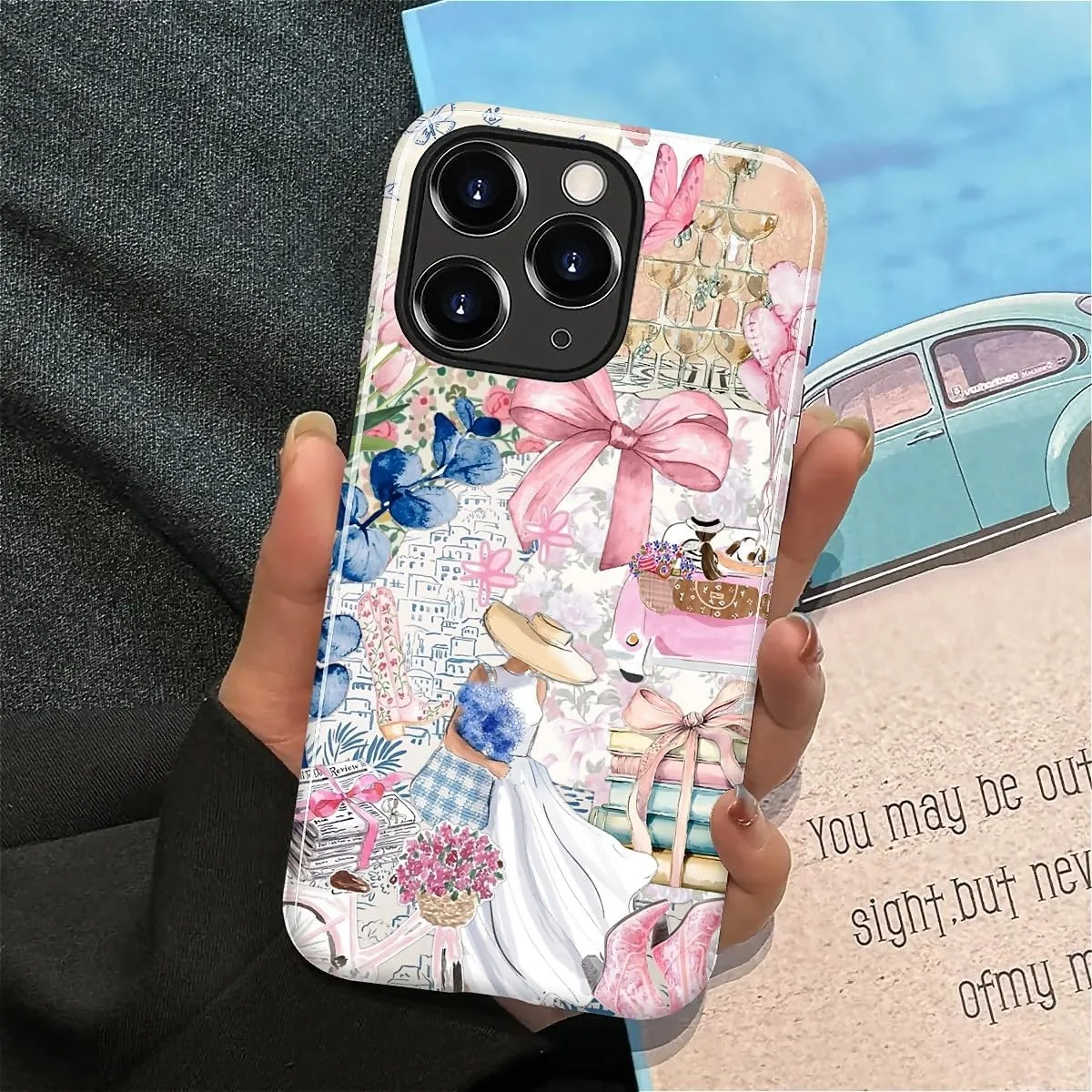 DAIZAG Case for iPhone 11 Pro Max,Mixed 2 Layer Design Shockproof Soft TPU Ddouble Protection Phone Case for iPhone 11 Pro Max-Magazine Books Flower Bow Collage