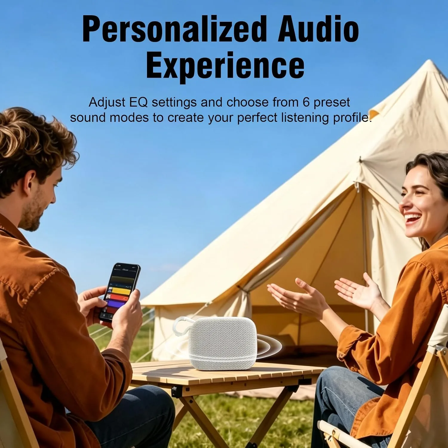 Defunc BEAT5 Portable Bluetooth Speaker, Swedish Scandinavian Design, Bluetooth 6.0, 5W Rich Sound, Ultra-Light 215g, IPX7 Waterproof, AI App, Ambient Light, USB-C, Beige