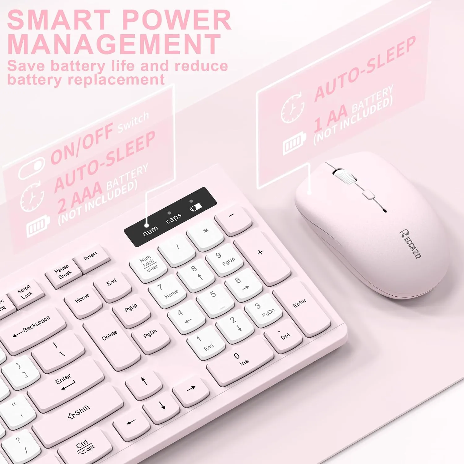 Wireless Keyboard and Mouse Combo Silent for Office and Home(Pink-B)