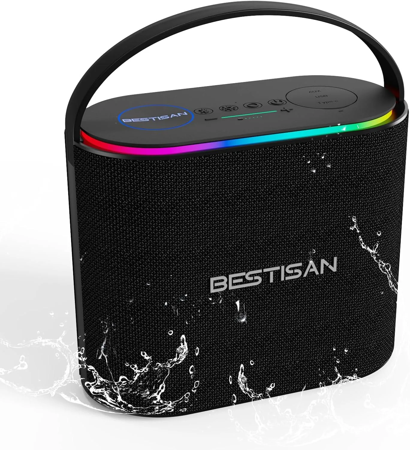 BESTISAN Bluetooth Speaker, 2.1CH 90W Stereo Sound, Built-in 50W Subwoofer, Upgraded 7 RGB Lights, TWS, 15H Play Portable Speaker, Deep Bass, Hands-Free Calling for Party, Camping, Travel, Garage