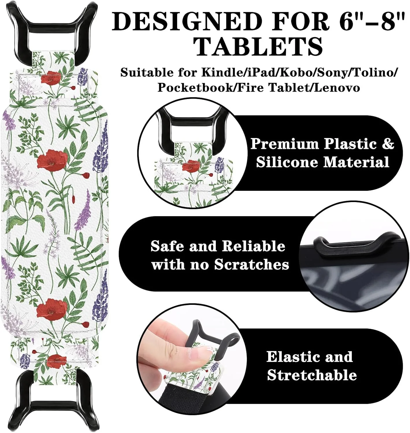 Hand Strap Holder for Kindle, Wildflowers