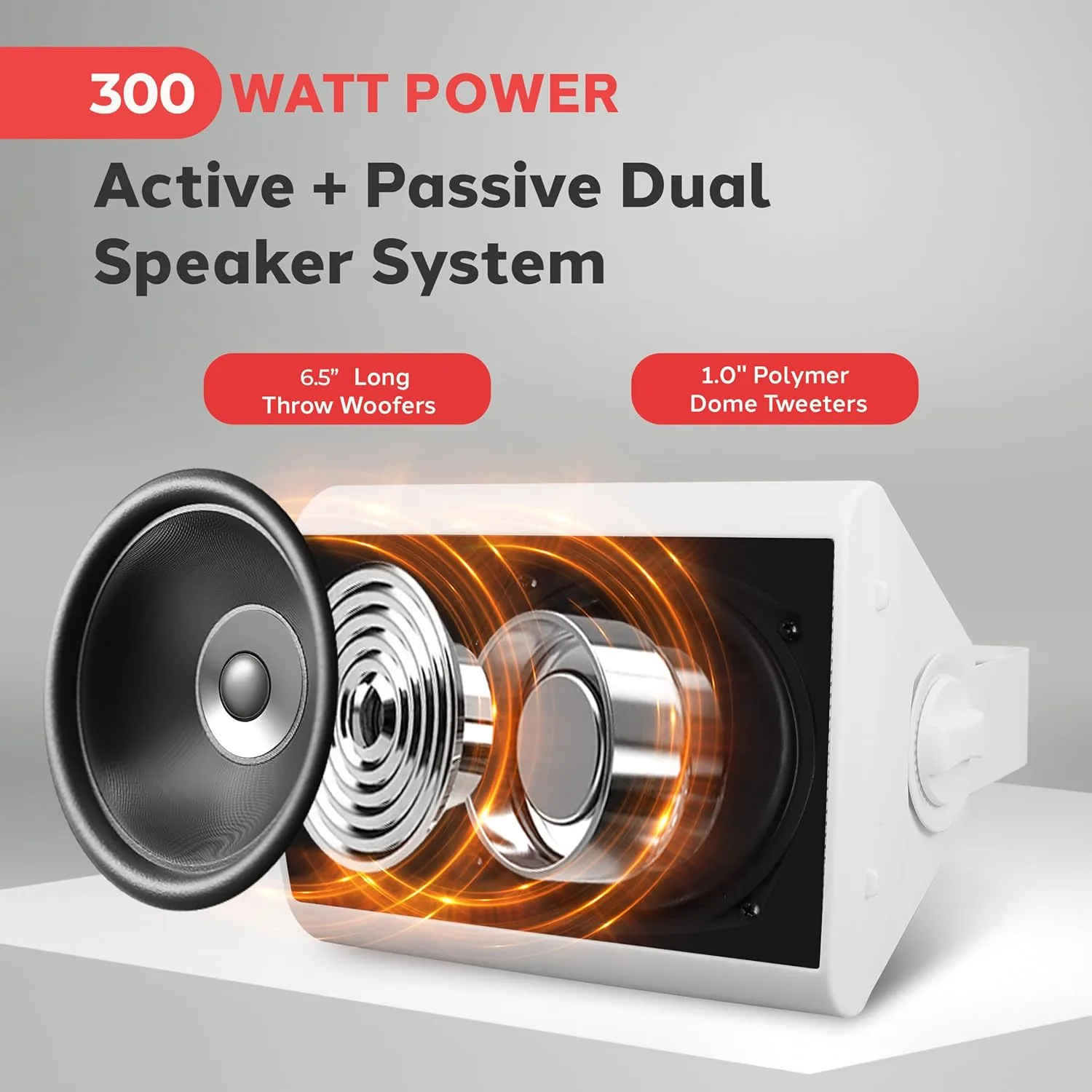 Pyle 6.5'' Marine Grade Waterproof Bluetooth Speakers with Built-in Amplifier, Indoor/Outdoor Use, Full Range Stereo, Aux Input, Rustproof, Ideal for Patio, Pool, Home Audio, White