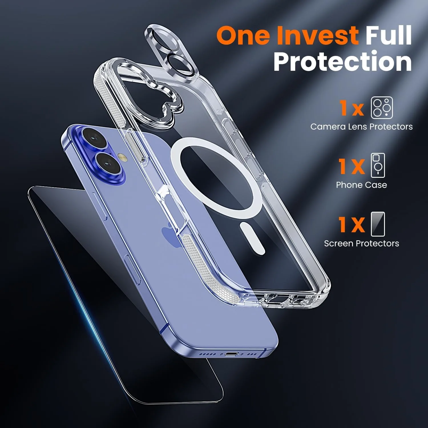 toushion 3 in 1 for iPhone 16 Case Clear Bumper