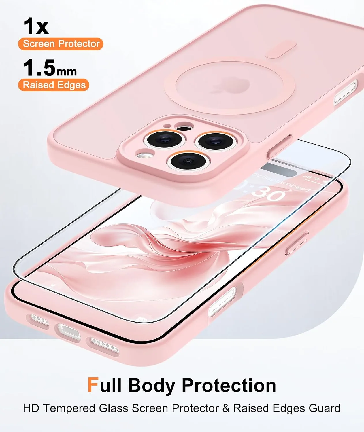 FNTCASE for iPhone 16 Pro Max Case Fit for MagSafe Light Pink
