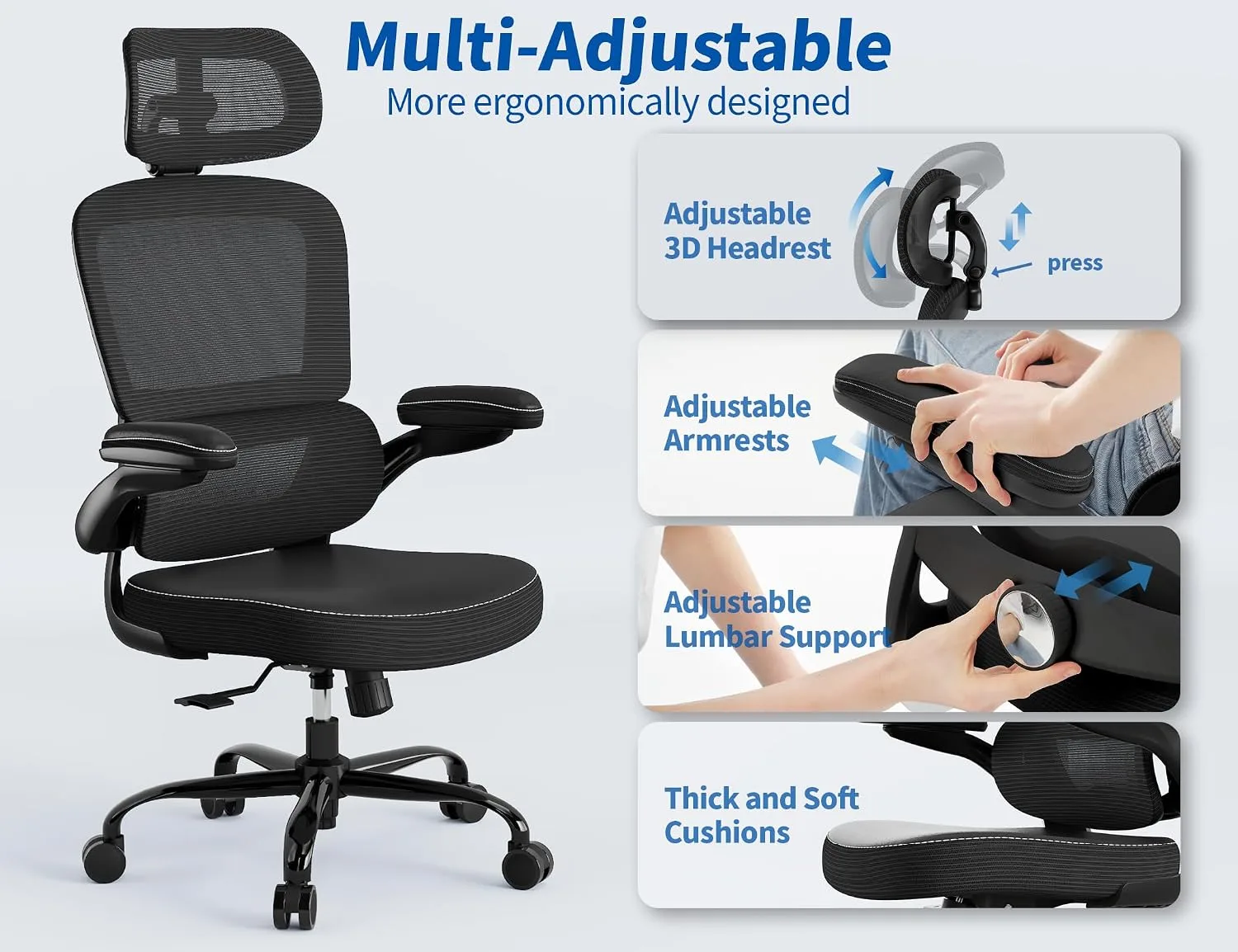 TRALT Office Chair Ergonomic Desk Chair with Lumbar Support Black Pu, 1