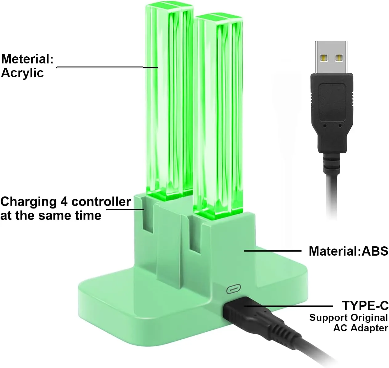 FASTSNAIL Switch Controller Charger for Nintendo Switch for JoyCons - Green