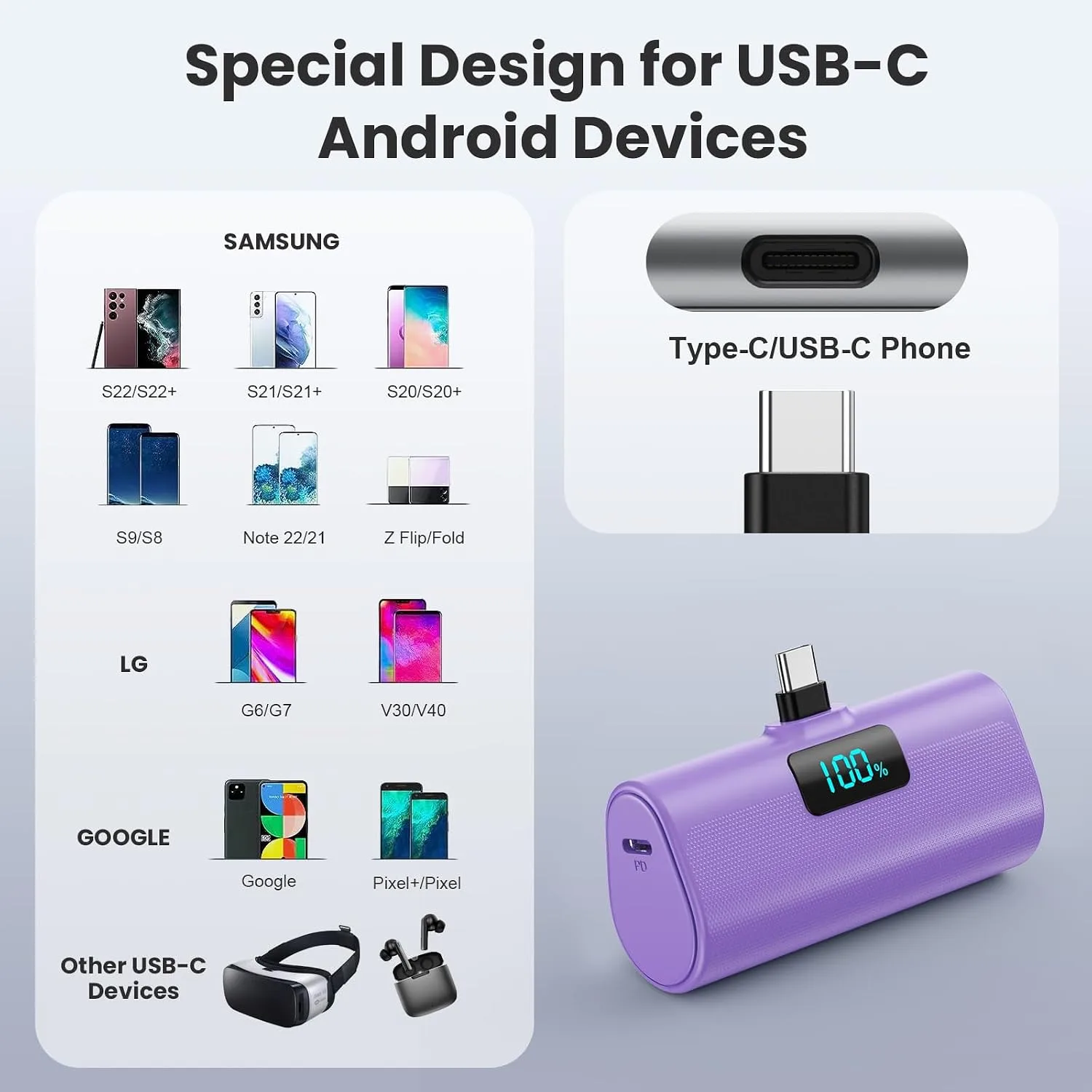 [2-Pack]Portable Charger for iPhone 17/16/15 Series,5200mAh PD USB C Power Bank Built-in USB-C Connector, Battery Pack Compatible with iPhone 17/17 Pro Max/16 Pro/15 Series,Galaxy,Android(Blue+Purple)
