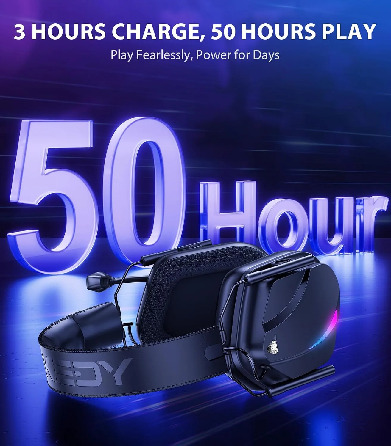 Vakedy Wireless Gaming Headset with Mic for PS5 PS4 PC Switch, 50H Battery
