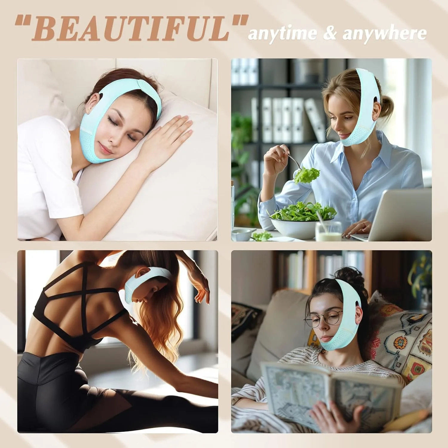 Reusable V Line Lifting Mask with Chin Strap for Sleeping, V Shaped Face Mask for Sagging, Jawline Shaper(Light Blue)