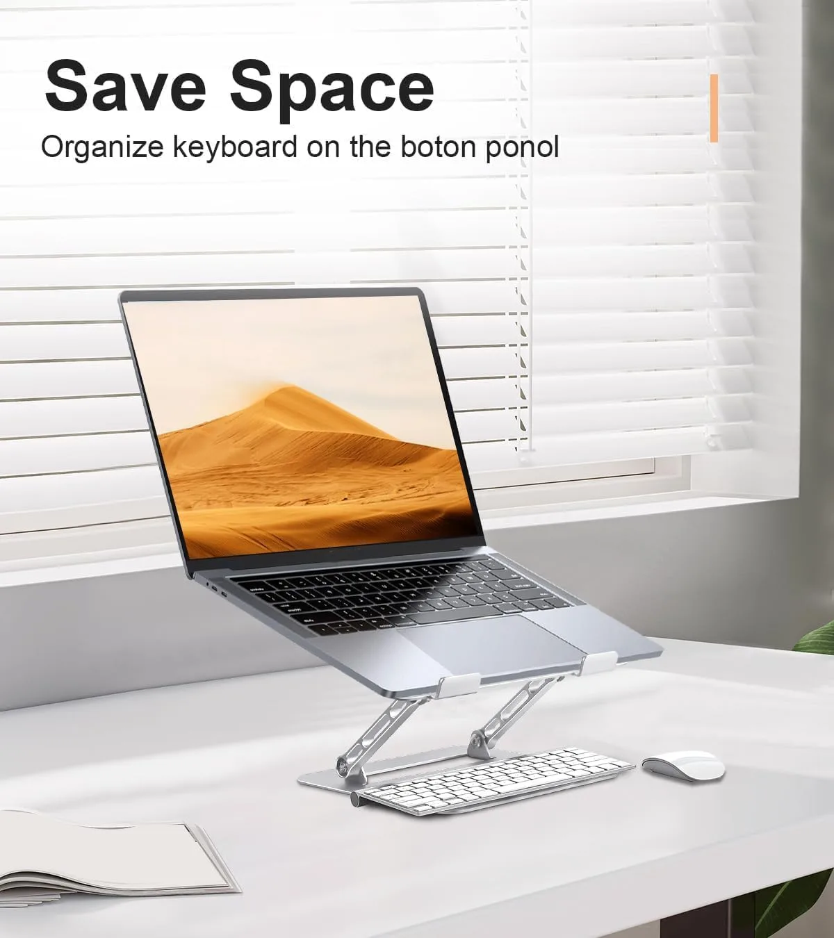 Aoviho Adjustable Laptop Stand for Desk,Portable Laptop Stand Holder and Riser,Foldable Aluminum Notebook Computer Stands for MacBook Air Pro HP Lenovo Dell Samsung Chromebook, 10-15.6 inch, Silver