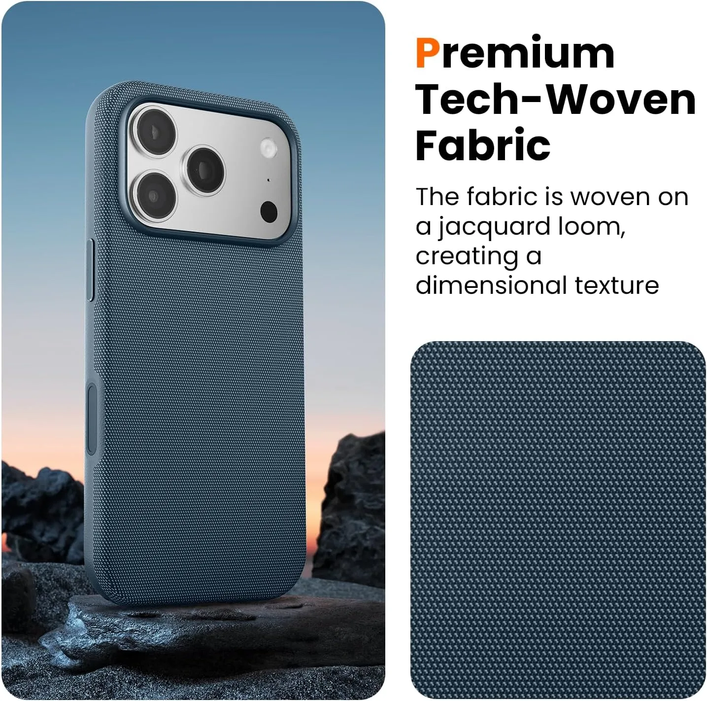 Mkeke for iPhone 17 Pro Max Case Techwoven Blue, [Compatible with MagSafe] [Camera Control Cover] [Premium Tech Woven Fabric] [Drop Protection] Shockproof Skin-Friendly