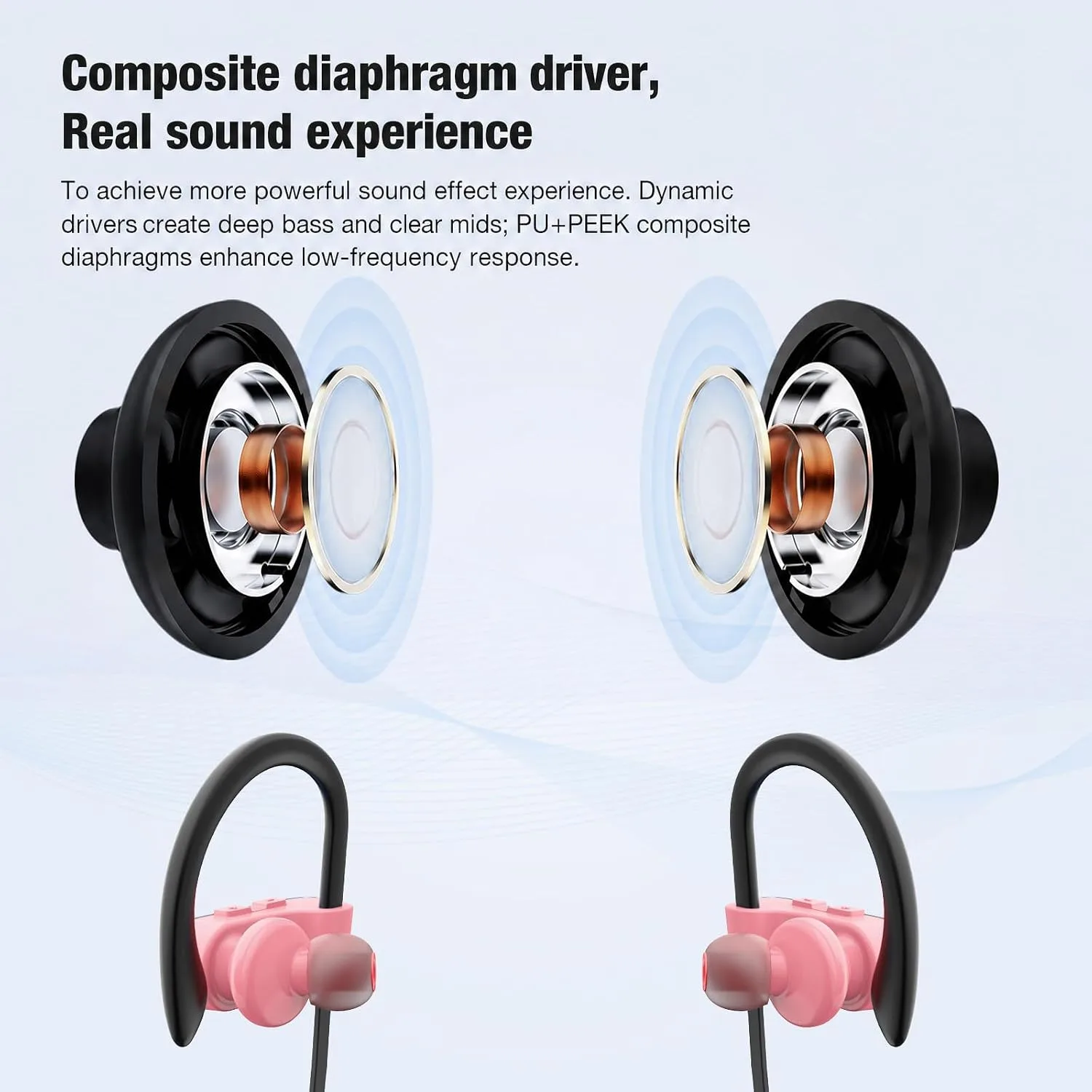 JOYWISE Bluetooth Headphones, Wireless Headphones 16H Playtime Wireless Earbuds with Mic Stereo in-Ear Earphones, IPX7 Waterproof Sports Ear Buds Sound Isolation Headsets for Running, Workout Pink
