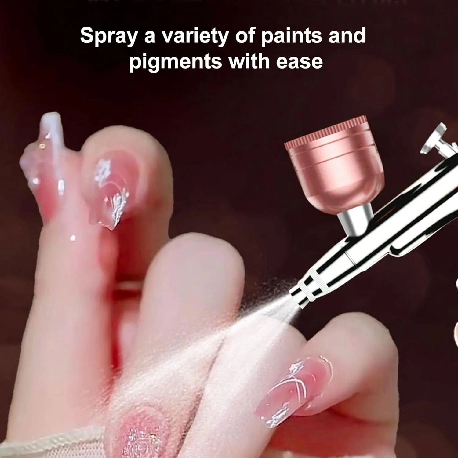 Airbrush Kit with Compressor, Rechargeable Cordless Air Brush Nail Machine with 0.3mm Nozzle and Cleaning Brush for Nail Art, Makeup, Painting, and Cake Decorating (Pink)