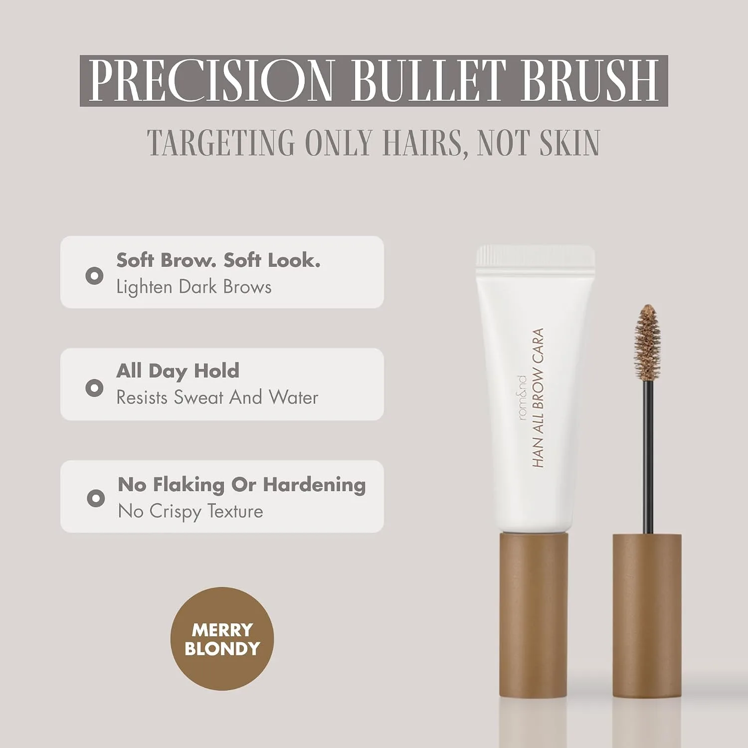 rom&nd Han All Brow Cara 04 Merry Blondy - Natural Volumizing Eyebrow Mascara for Bleached & Light Hair | Long-Lasting, Smudge-Proof Brow Tint