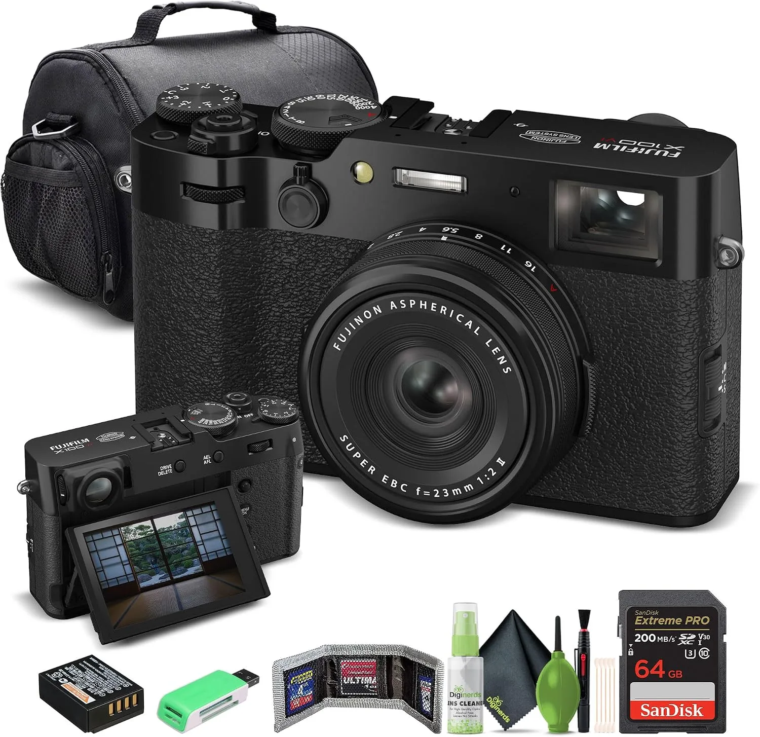 FUJIFILM X100VI Point & Shoot Camera (Black) & Case (16821913) Bundle