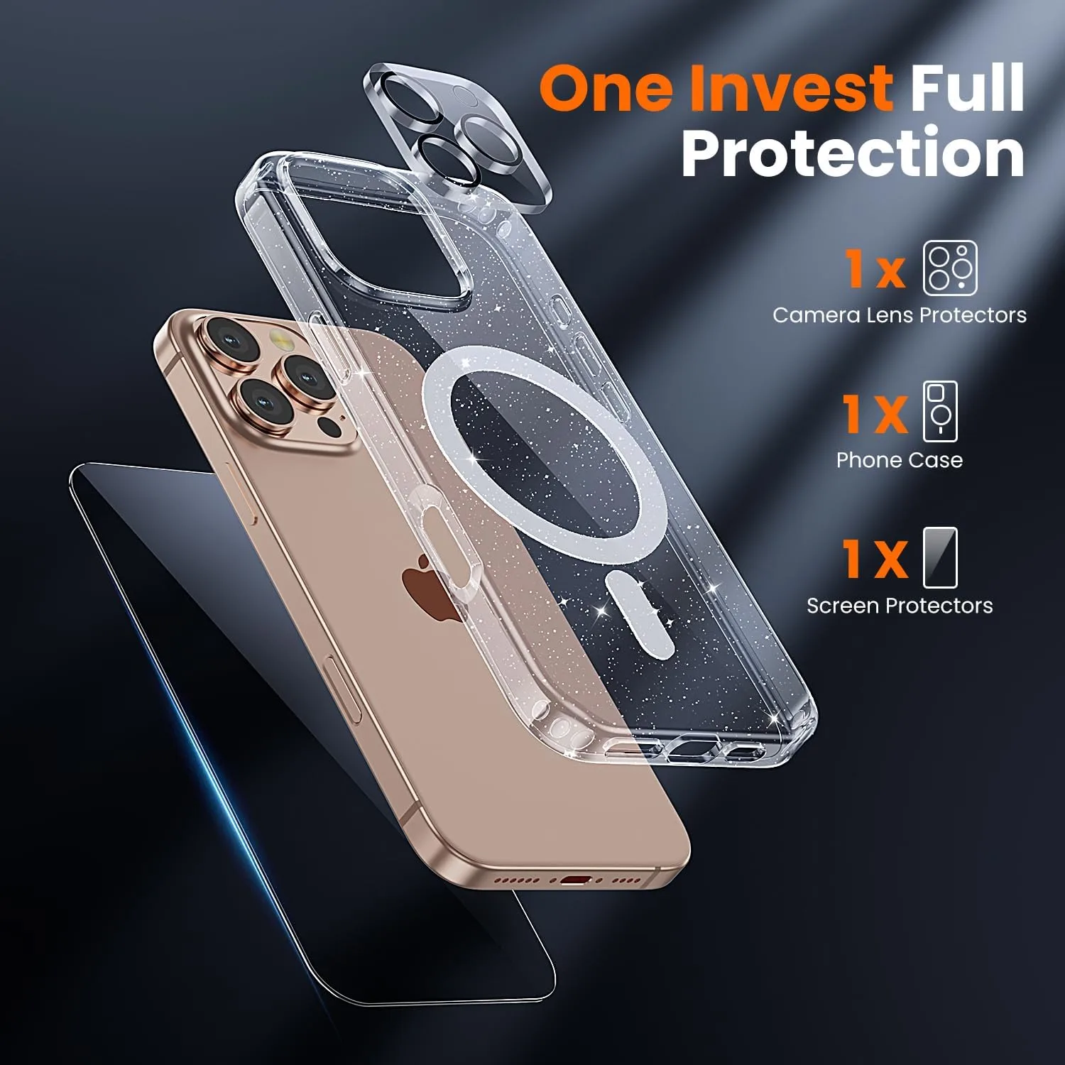 toushion 3 in 1 for iPhone 16 Pro Max Case Clear Glitter