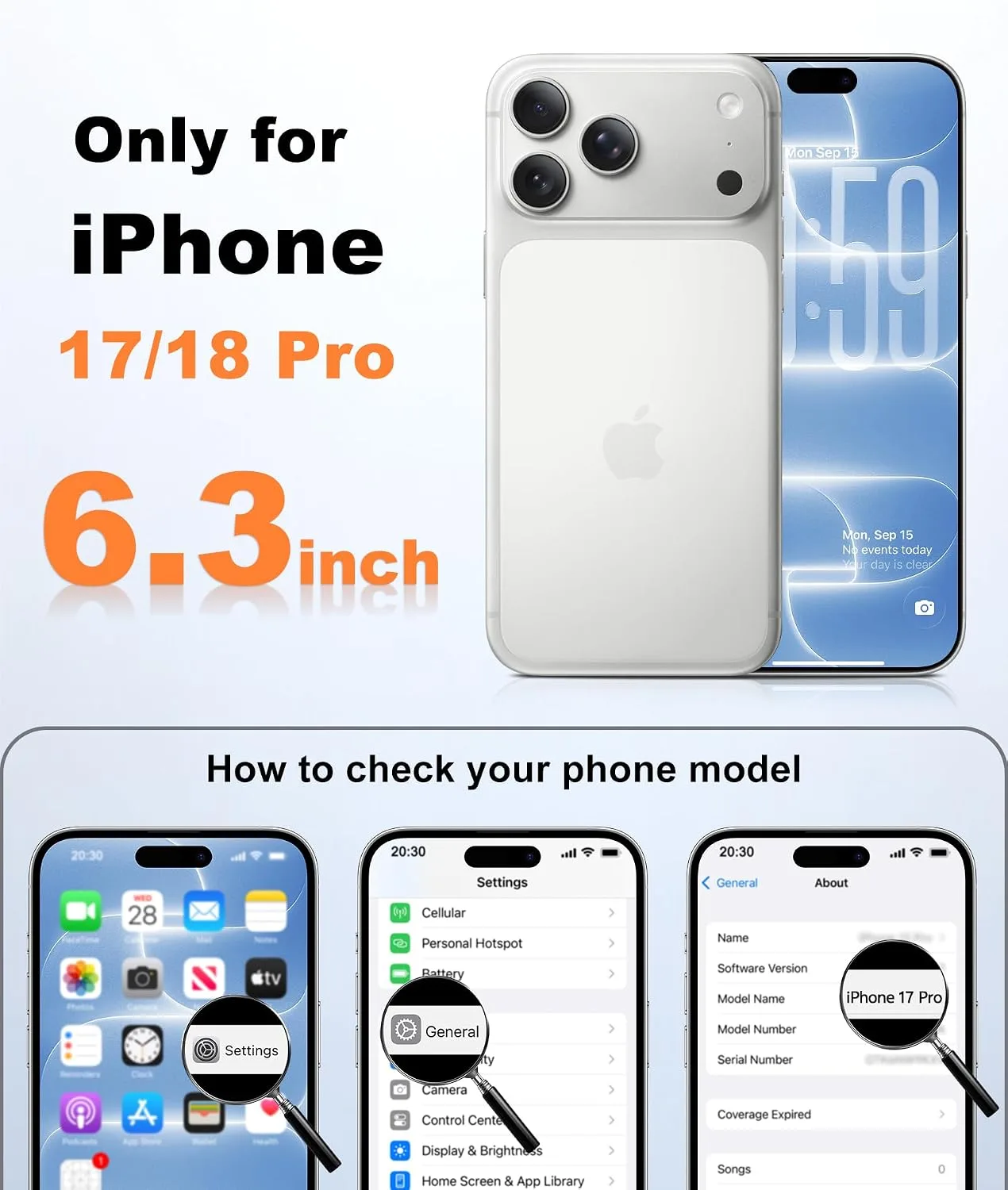 FNTCASE for iPhone 18 Pro Case / 17 Pro Case Fit for MagSafe Light Blue