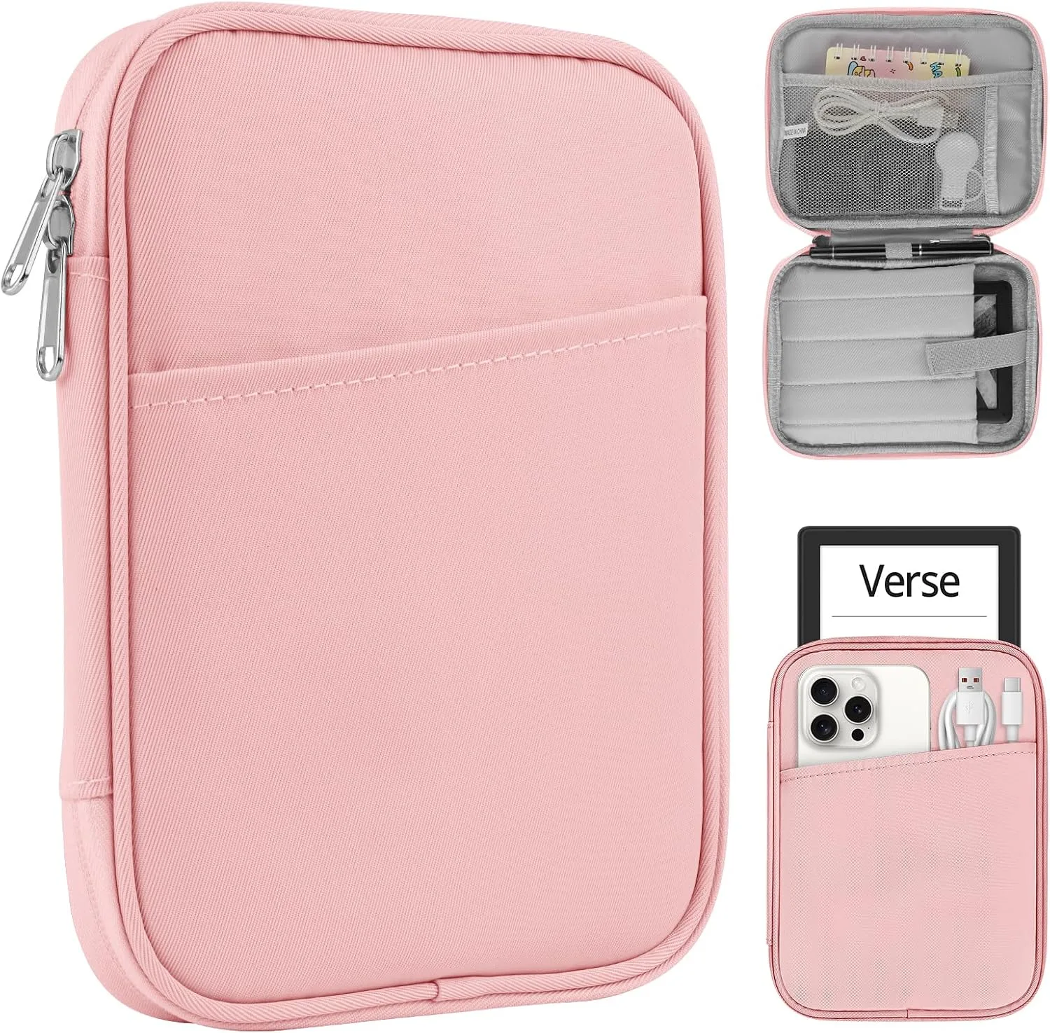HoYiXi Universal Sleeve Bag for 6",6.8",7" Kindle Paperwhite/Colorsoft 2024-2012 Compatible with 6"-6.8" All-New Kindle/Kobo/Tolino/Sony,6" EReader with Anti-Drop Protective Cover,Pink