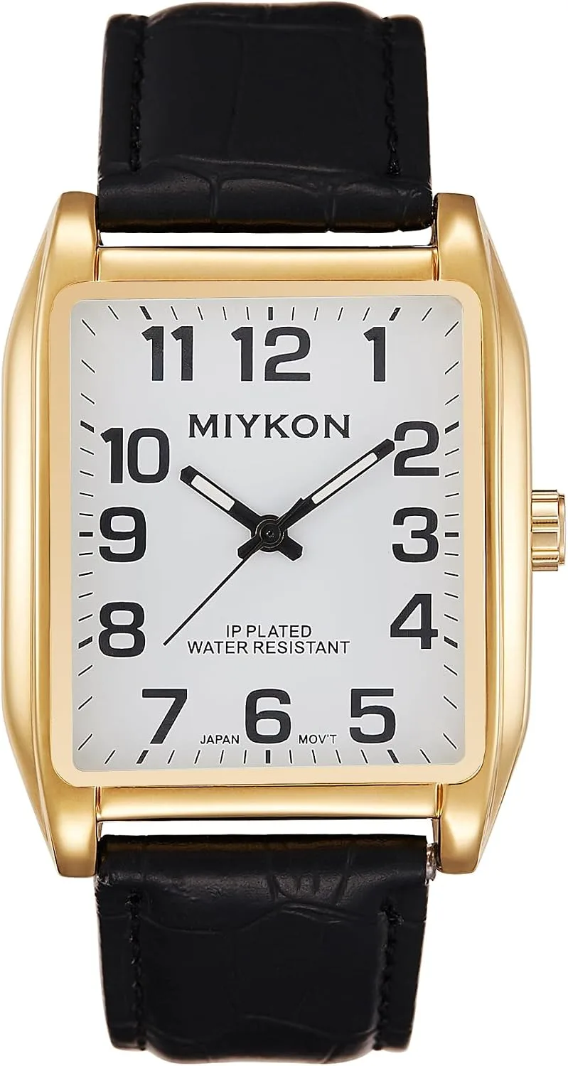 Miykon Men Vintage Tank Dress Watch, Genuine Leather Strap, Water Resistant
