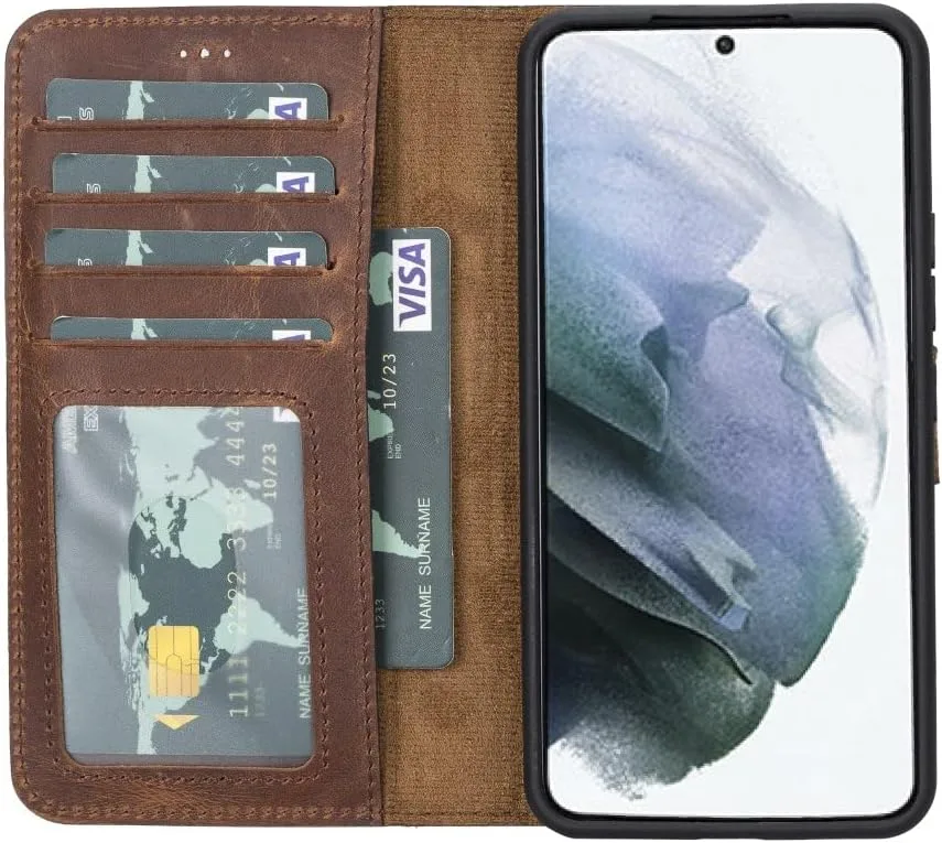 VENOULT Wallet Case for iPhone, Full Grain Genuine Turkish Leather, Magnetic Detachable, RFID 4 Card Slots, Business Style, Compatible with MagSafe (Rustic Black, iPhone 16 Pro)