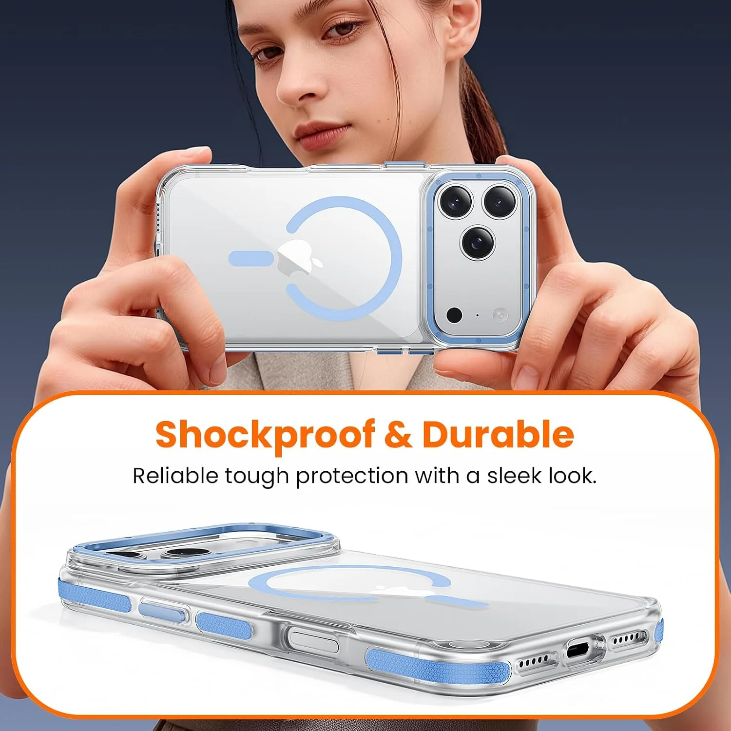 toushion 3-in-1 Clear Case for iPhone 17 Pro Max, Light Blue Shockproof