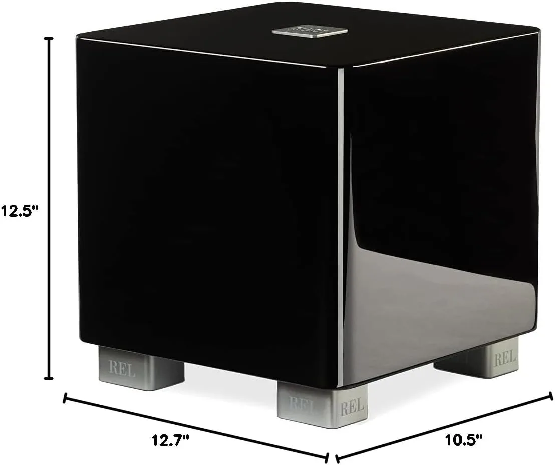REL T/5x 8-Inch Powered Subwoofer – Compact Sealed Design with Class AB Amplifier, RCA Inputs, and Powerful Bass for HiFi Stereo Systems, Home Theater, and Surround Sound – High Gloss Black Finish