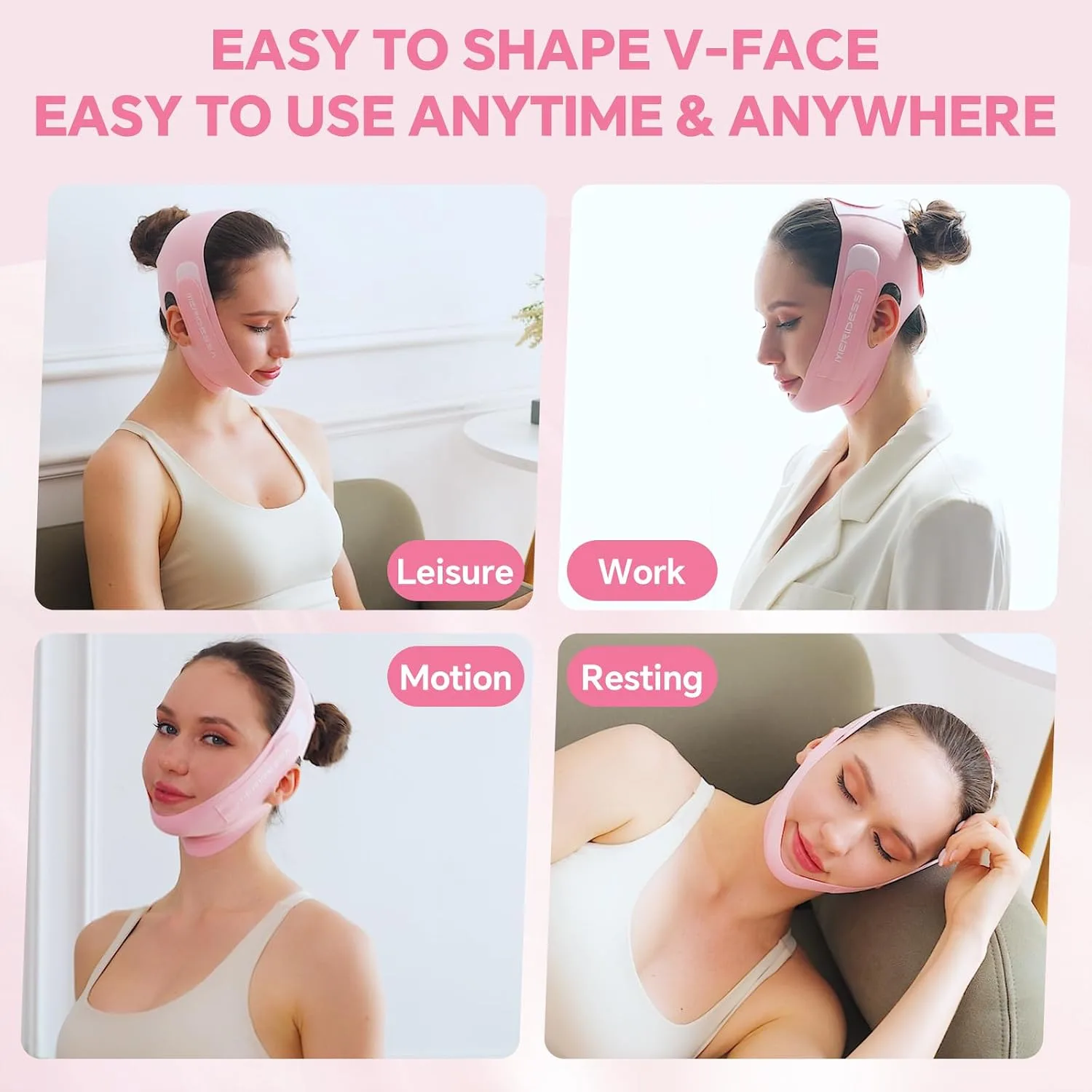 V-Lift Pro V-Line Lifting Face Mask - Anti-Wrinkle & Face Contouring Wearable Band, Double Chin Reducer for Sculpted Jawline, Seamless Design with Breathable Fabric (Pink)