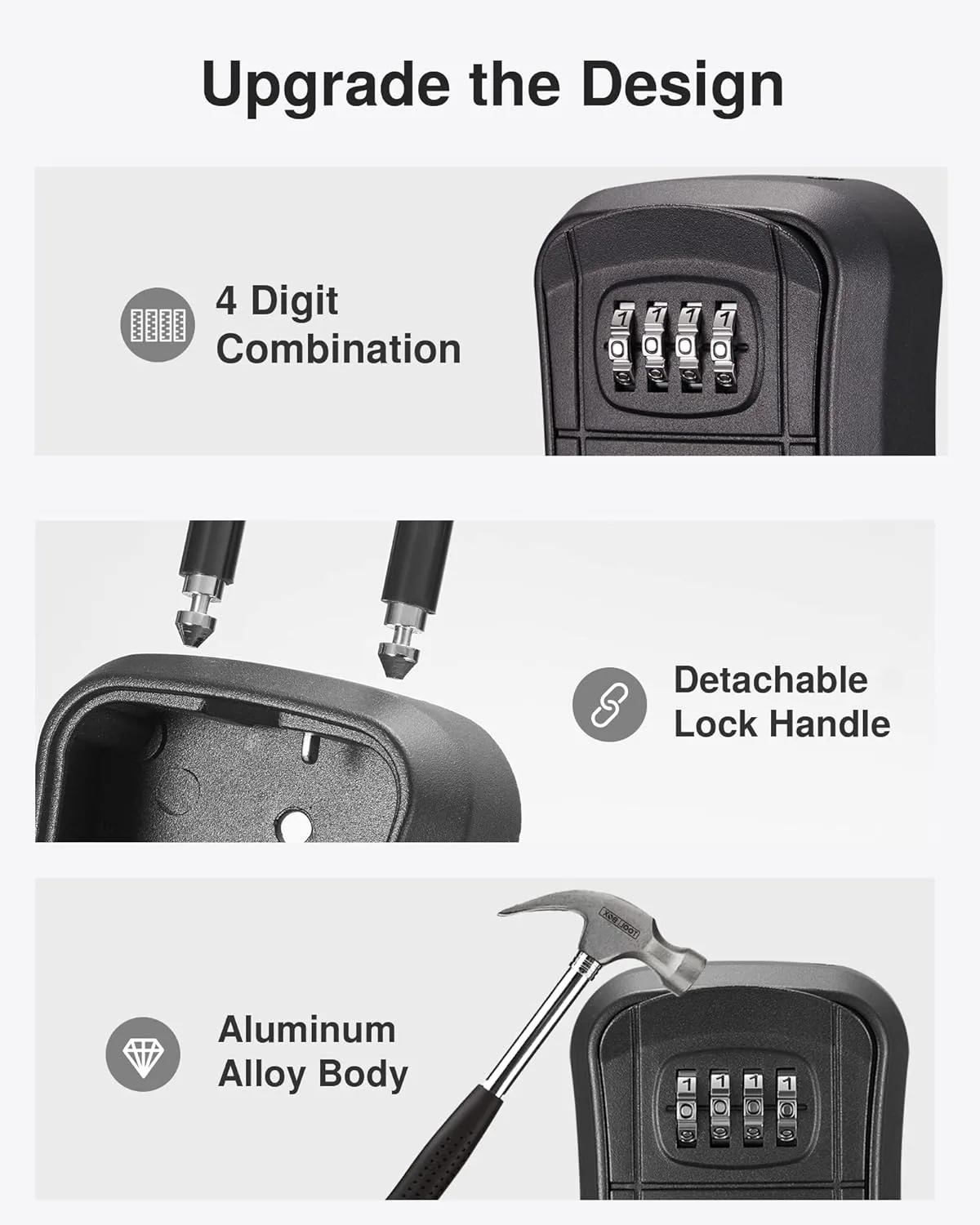 Puroma Key Lock Box Outdoor 4 Digit Code Combination Lockbox House, 1 Black
