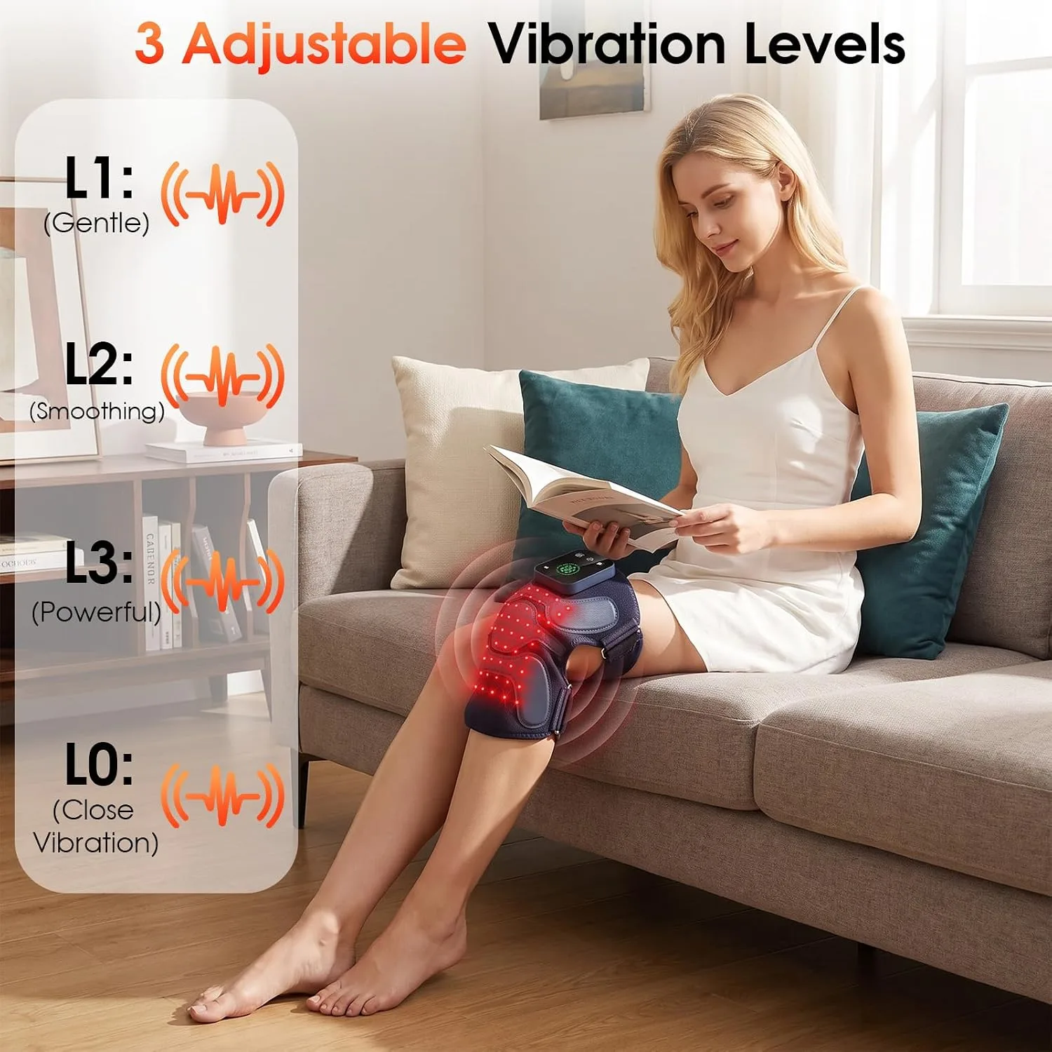 Red Light Therapy Knee Massager Device, 660nm & 850nm Infrared Heat & Vibration Cordless Knee Massager with 72 LEDs, 5000mAh Rechargeable for Knee, Elbow, Shoulder Joint Massage Therapy