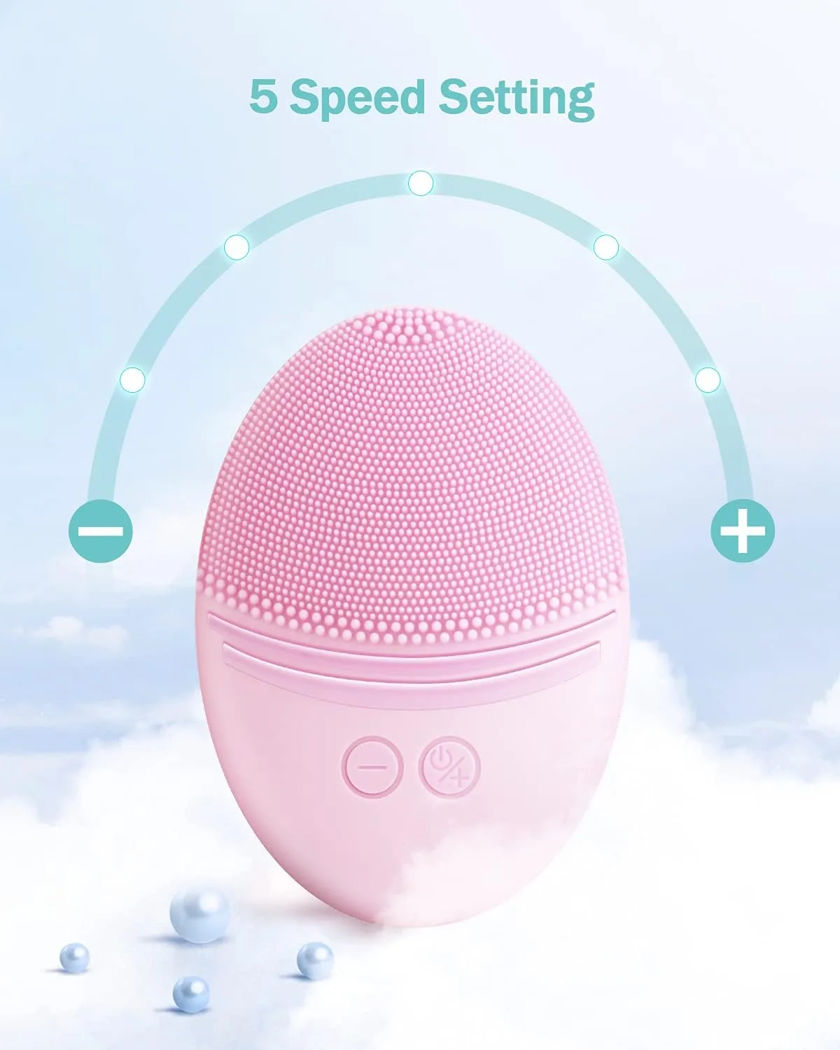 EZBASICS Silicone Facial Cleansing Brush, IPX7 Waterproof, Pink