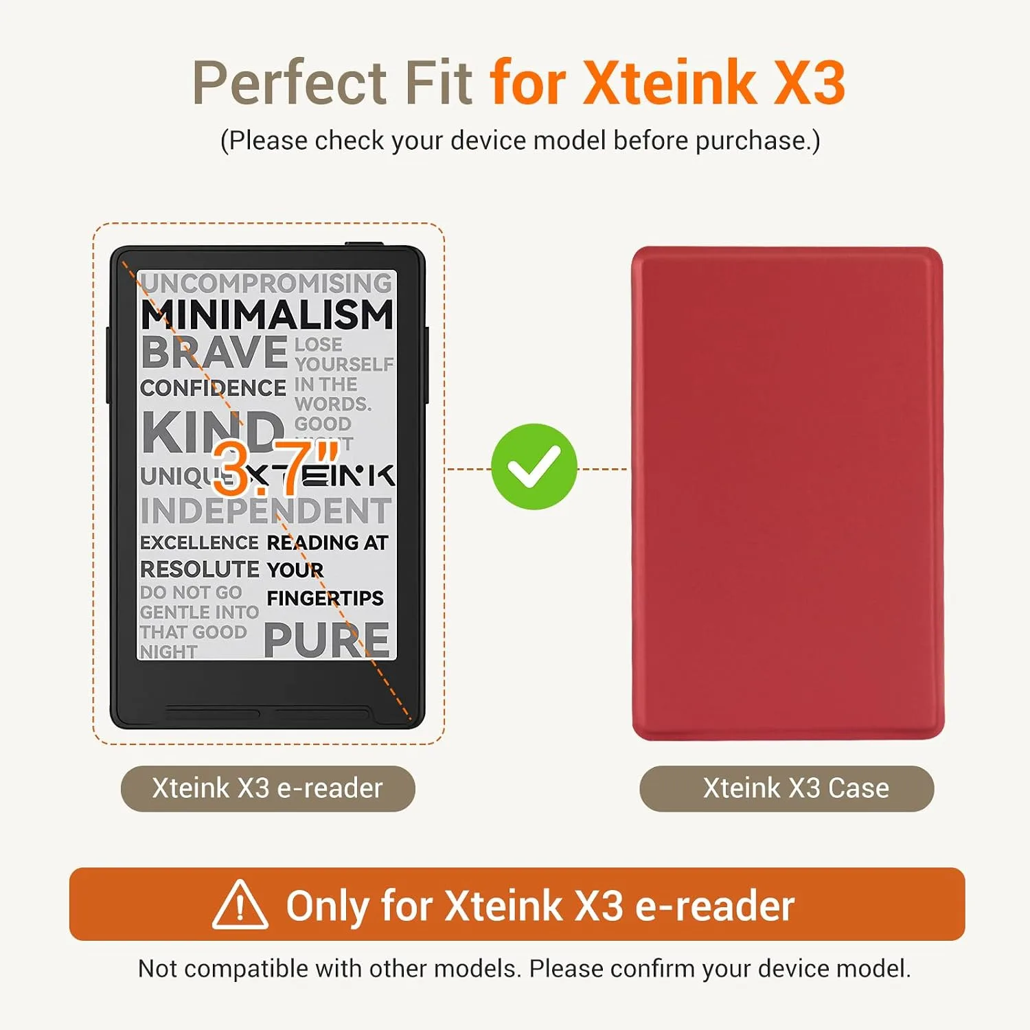 CoBak Magnetic Case for XTEINK X3 eBook Reader, 3.7" Ultra-Lightweight PU Leather Cover(Red)