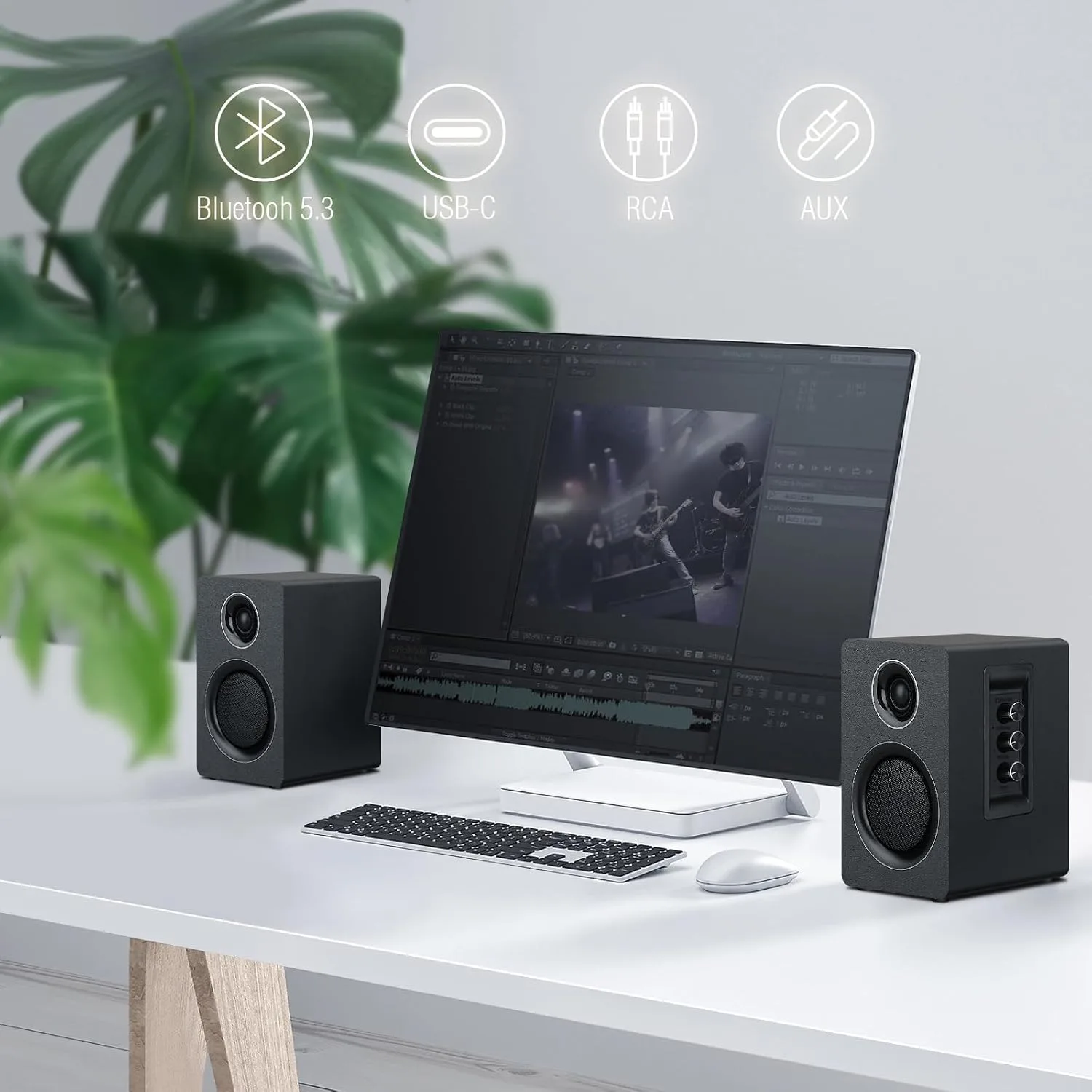 Computer Speakers, Bluetooth 5.3, USB-C, AUX/RCA, 3.5-Inch Woofer, Black